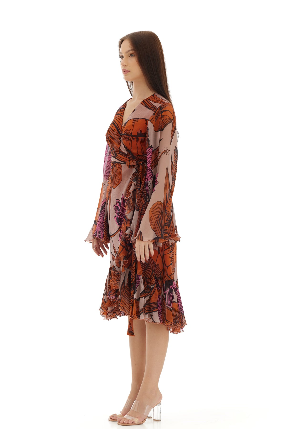 Orange and Beige Wrap Dress