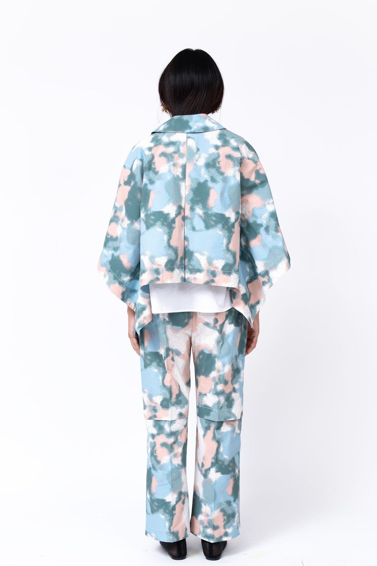 Spray Print Short Kimono Jacket