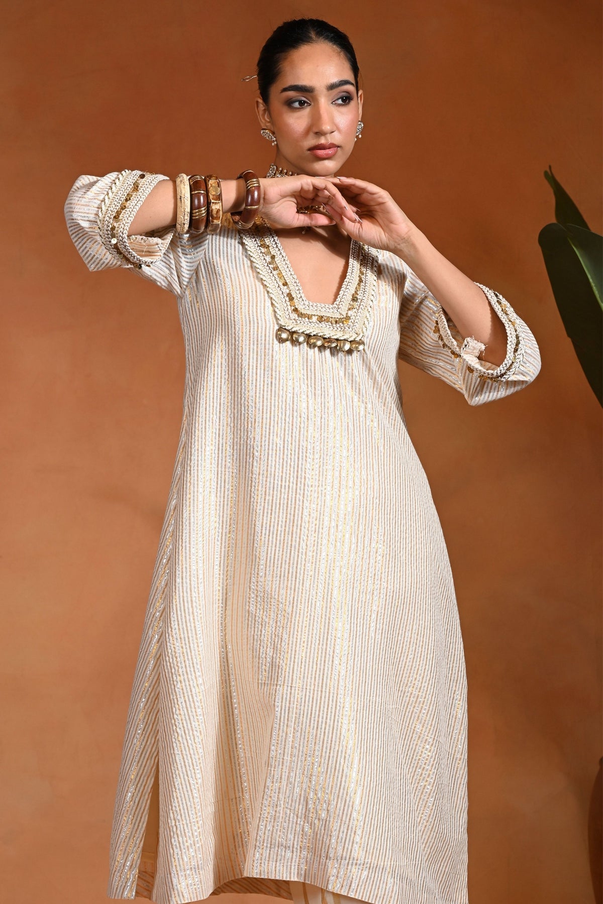 Chandni Tunic Ivory Gold Set