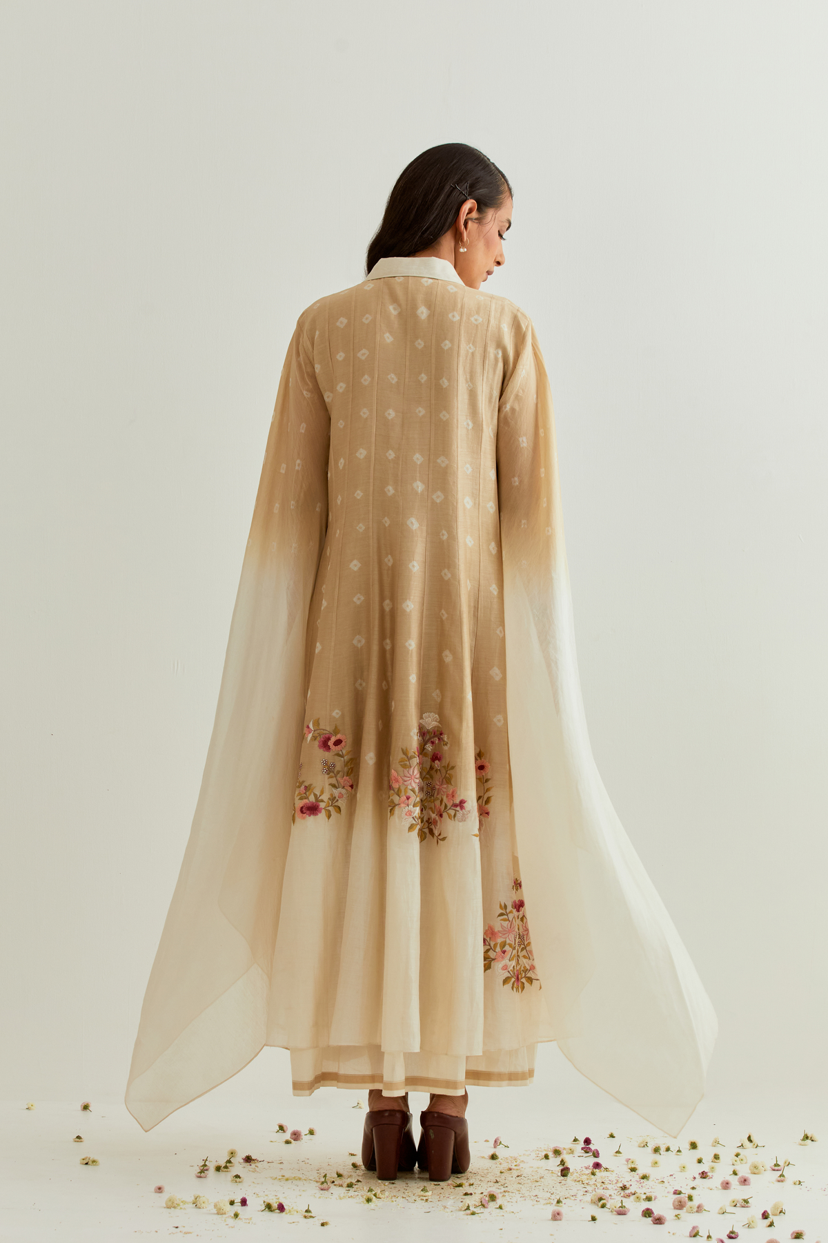 Floral Beige Chanderi Dress