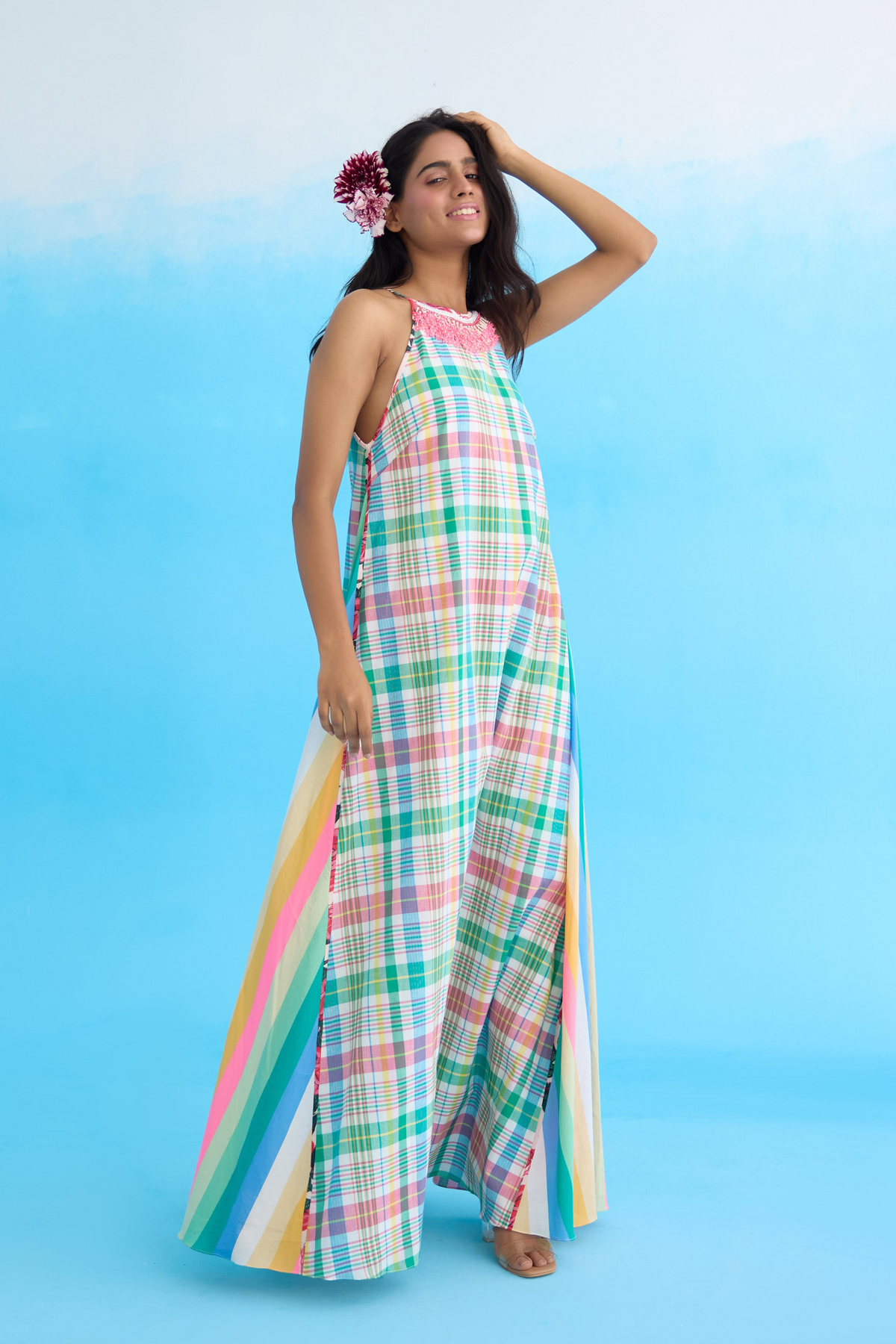 Blue Madras Checks Maxi Dress