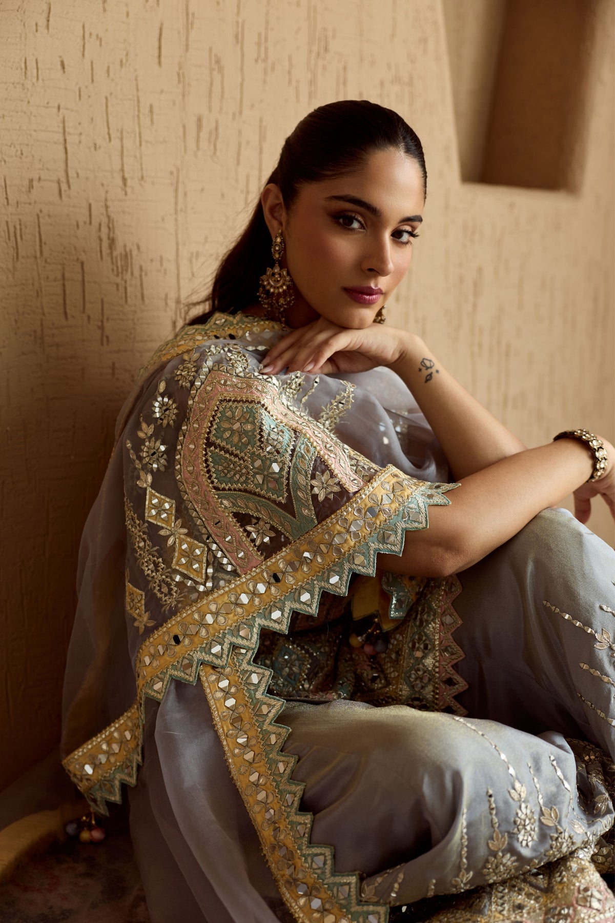 Tissue Patch Kurta Sharara Set