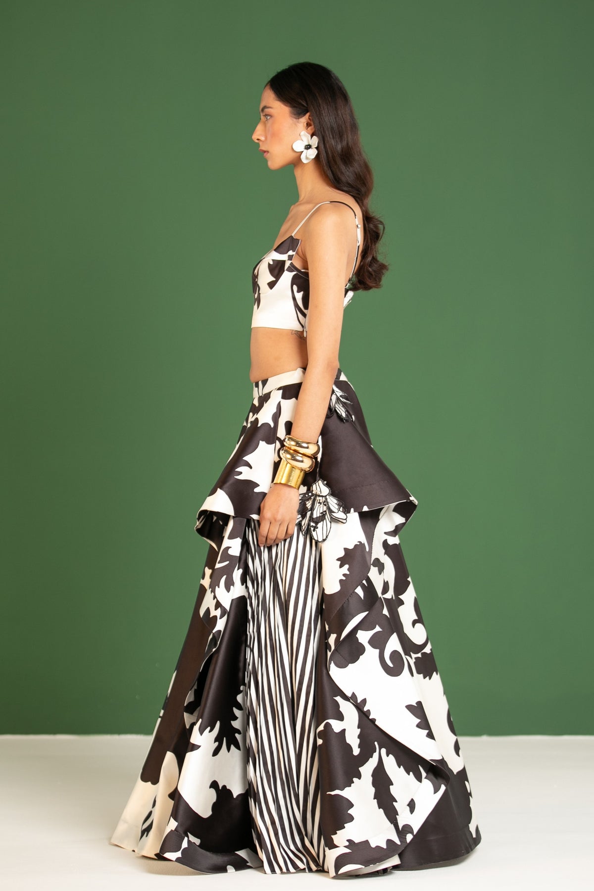 Black Draped Lehenga Set
