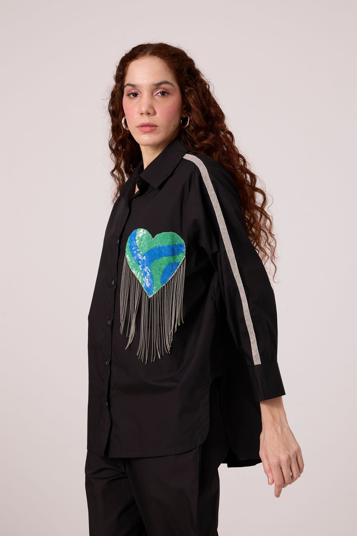 Emille Applique Black Shirt