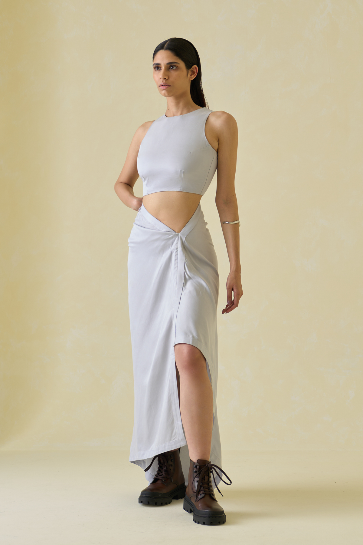 Steel Asymmetrical Draped Dress