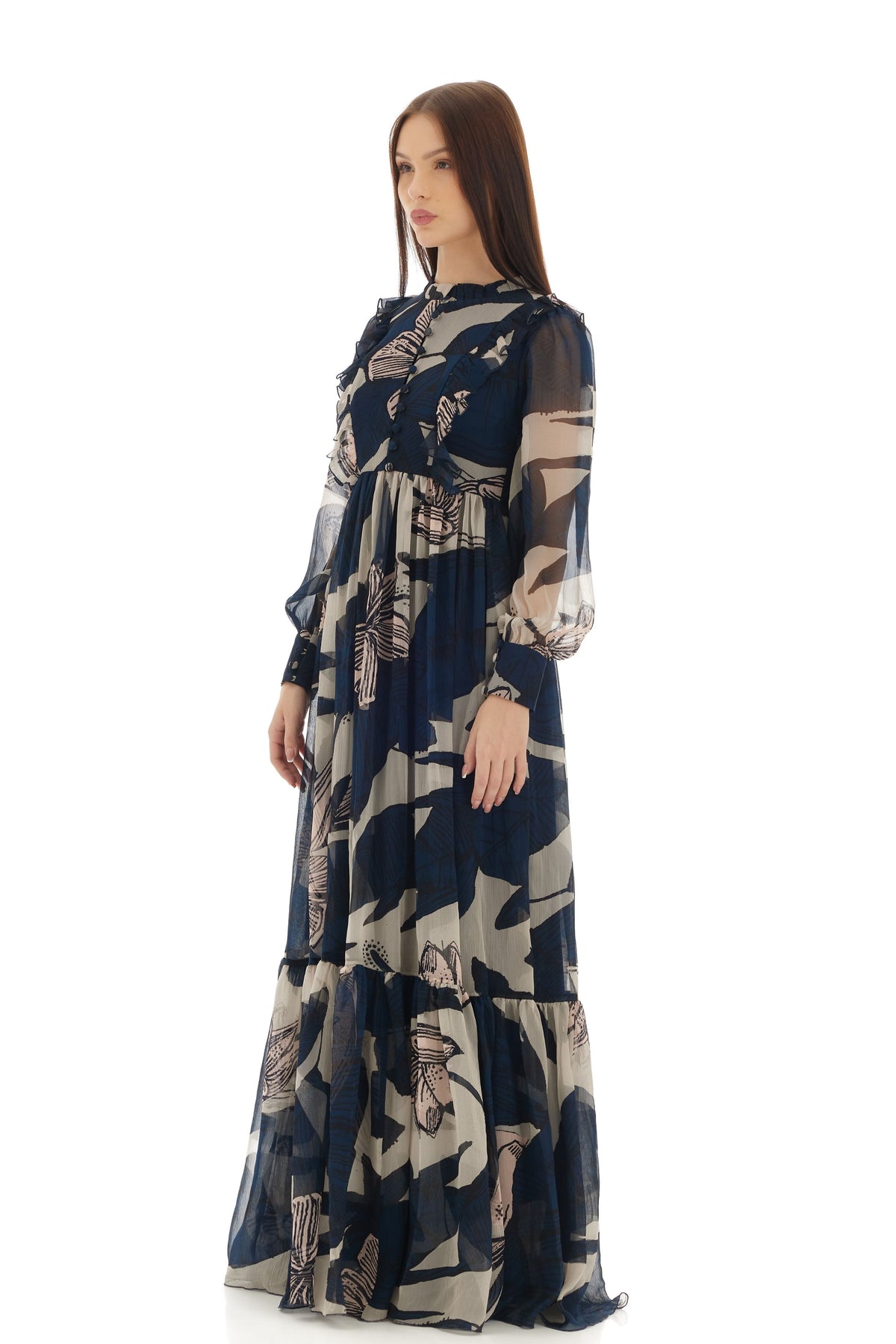 Blue and White Long Dress