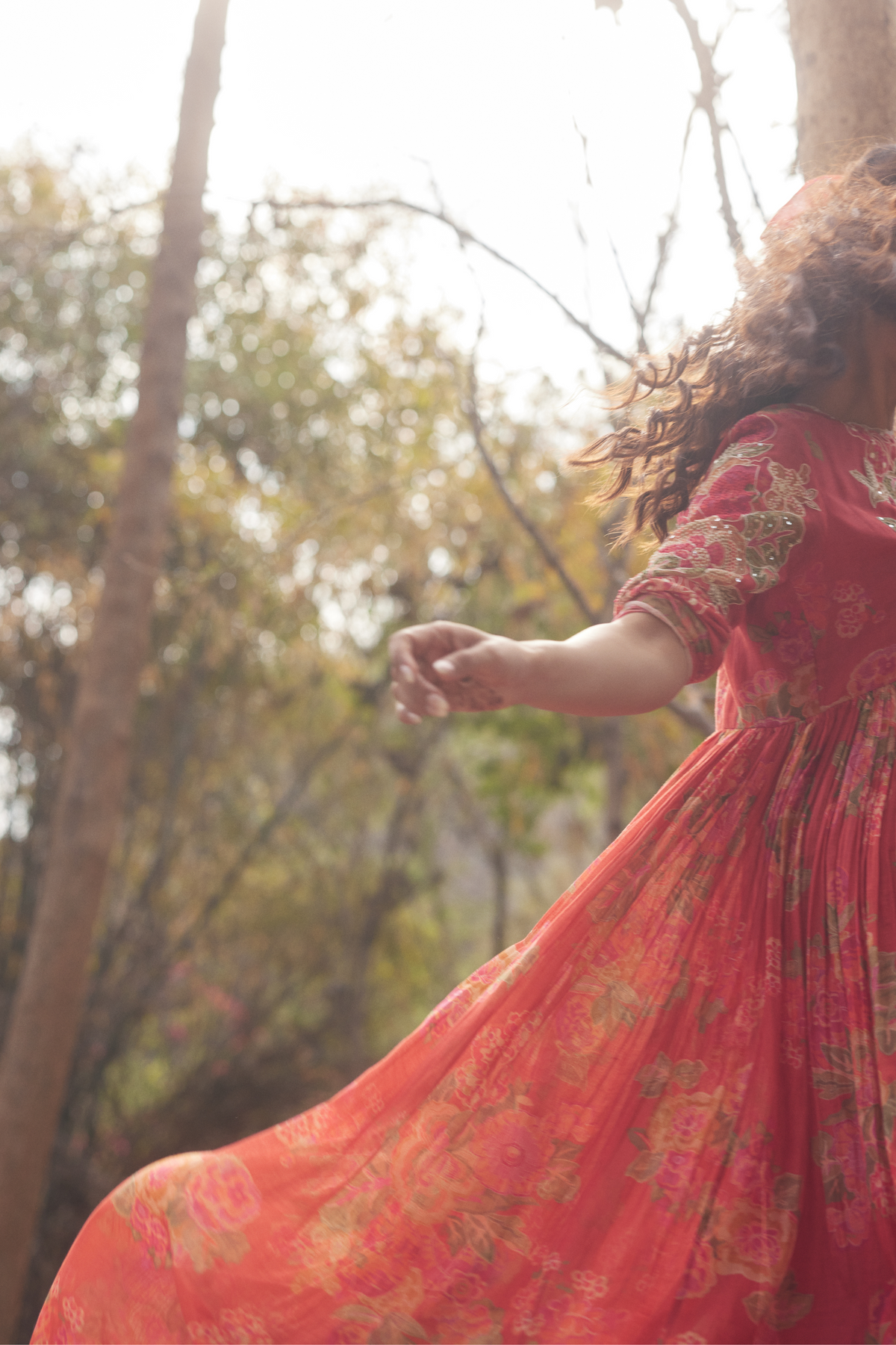 Red Orange Anarkali Set