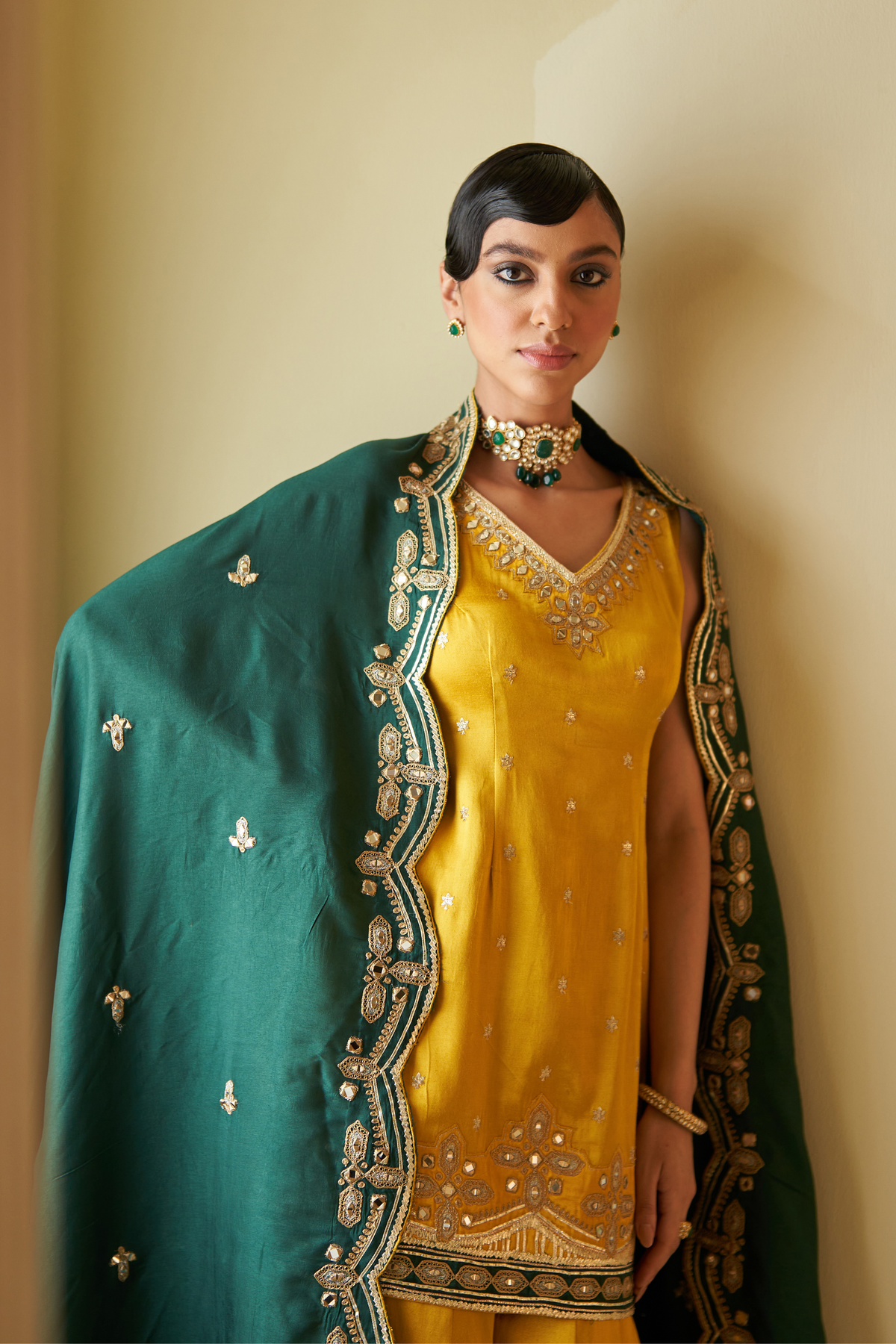 Mustard Satin Sharara Set