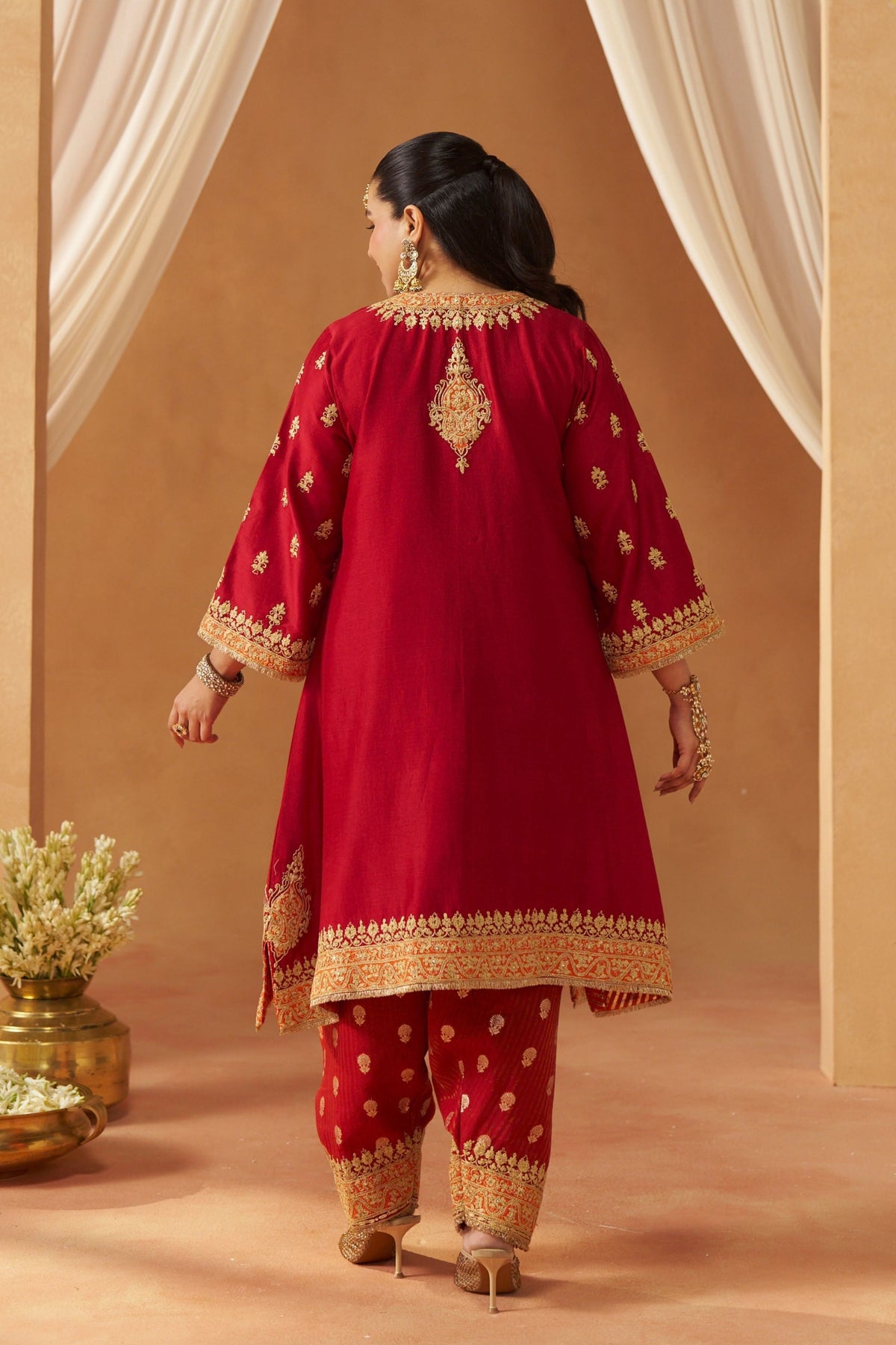 Zeenal Deep Red A-Line Kurta Set