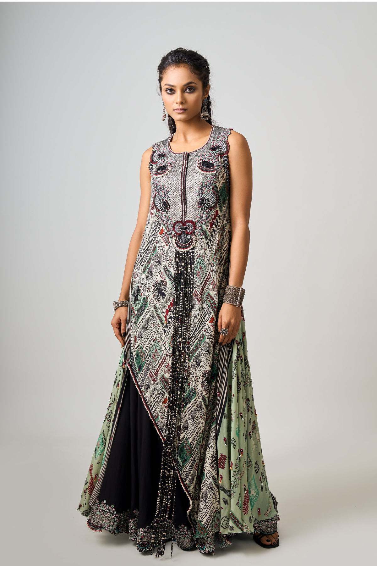 Embroidered Asymmetric Sharara Set