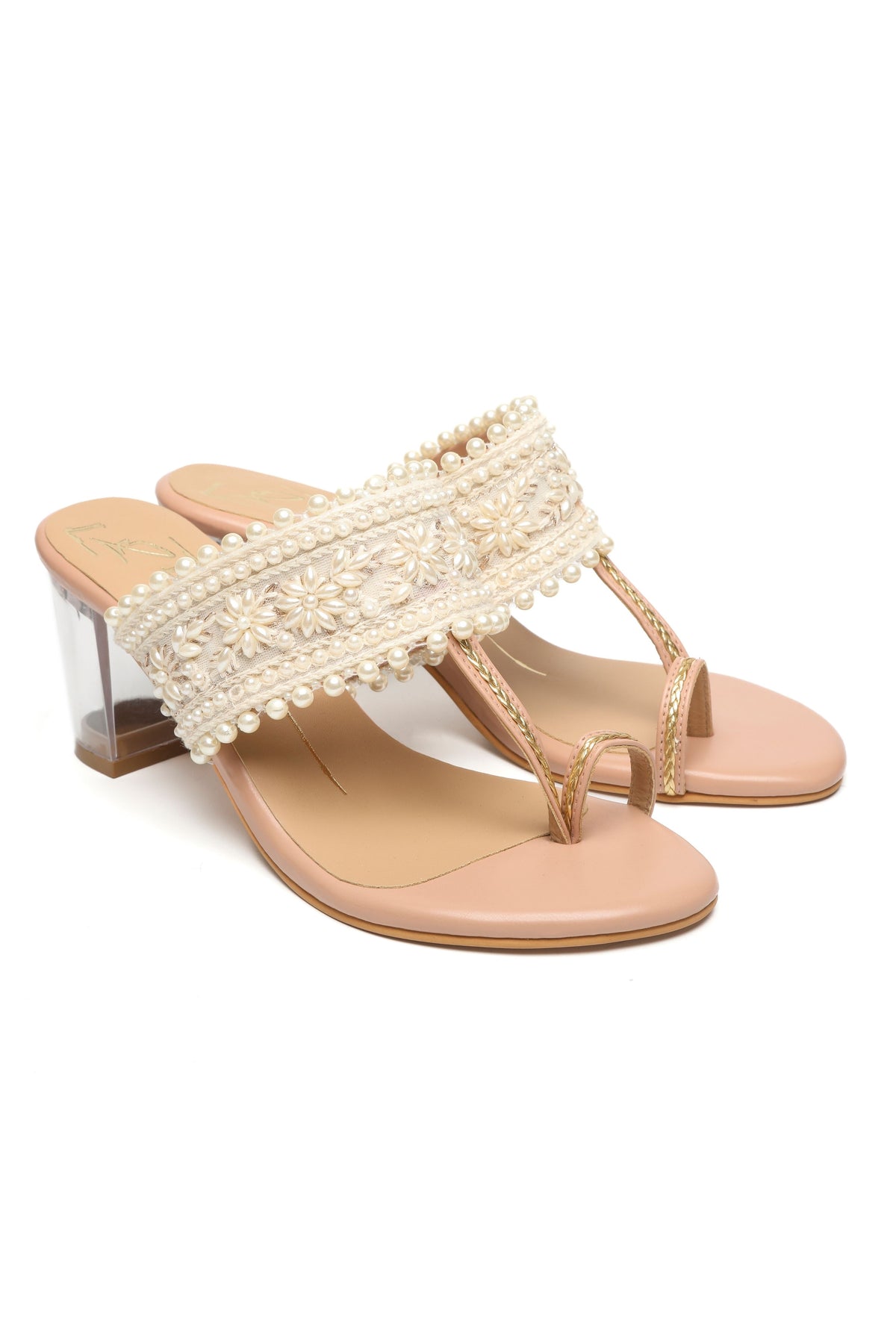 Pearl Embroidered Kolhapuri Heels