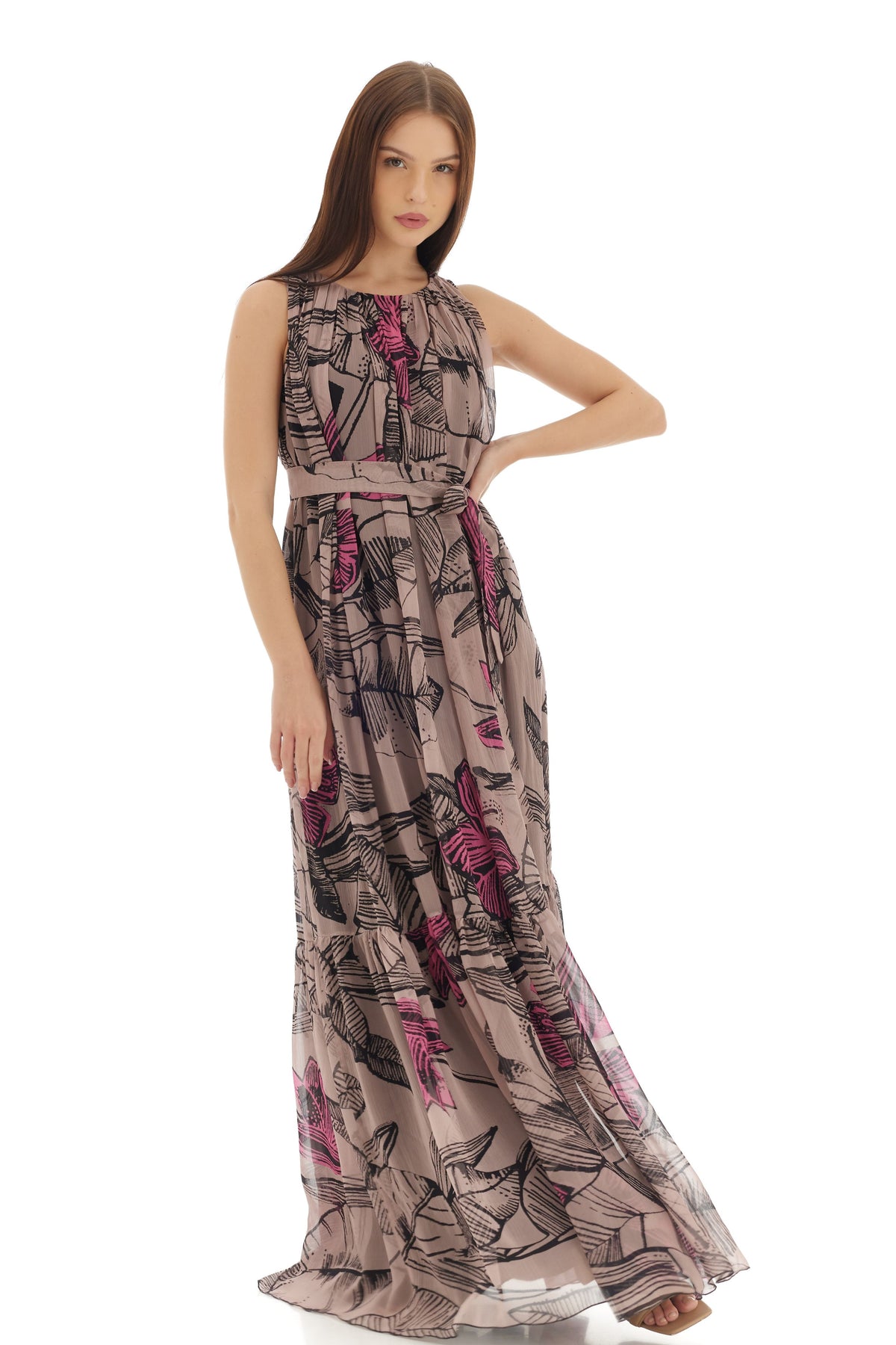 Grey Floral Long Dress