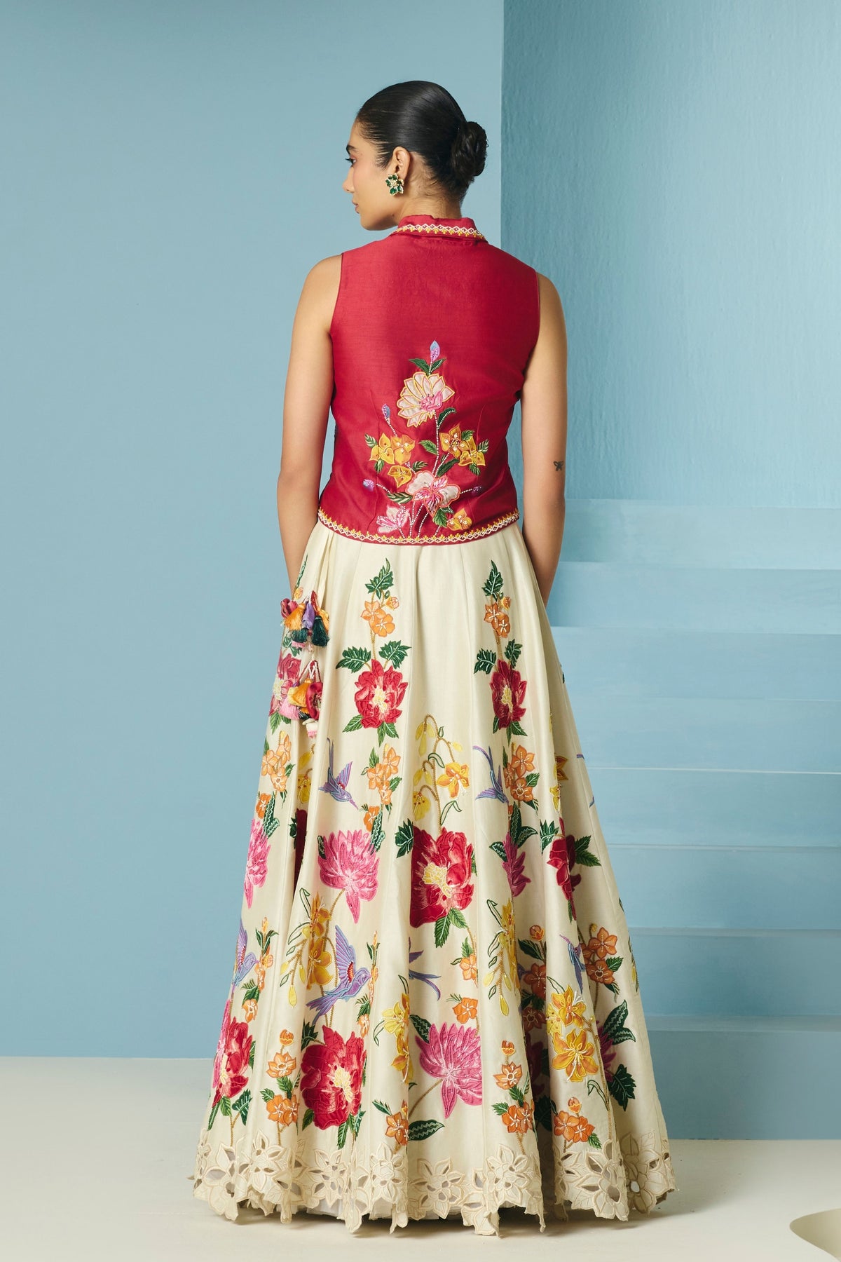 Red Floral Applique Waistcoat