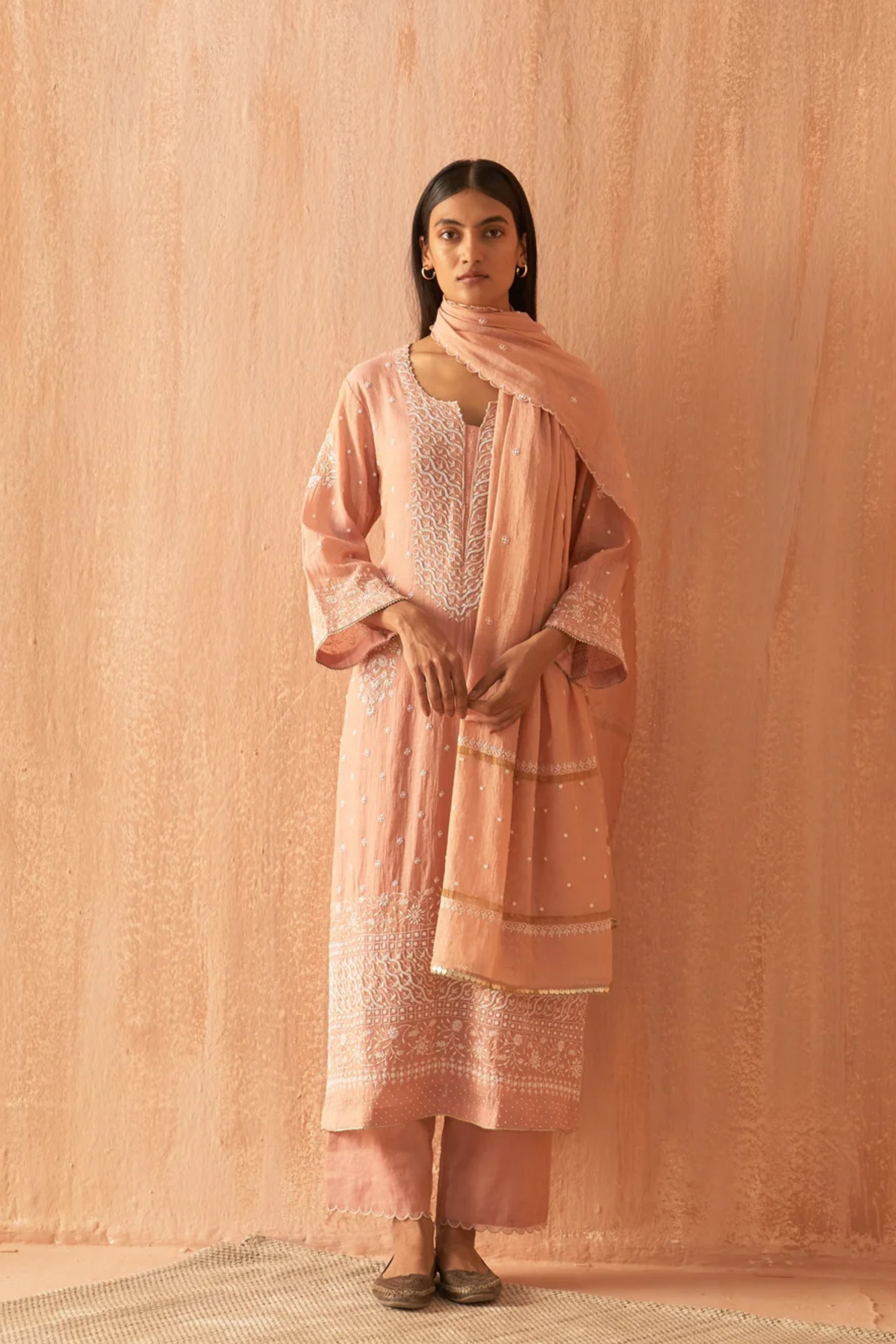 Pink Tissue Pearl Kurta Set