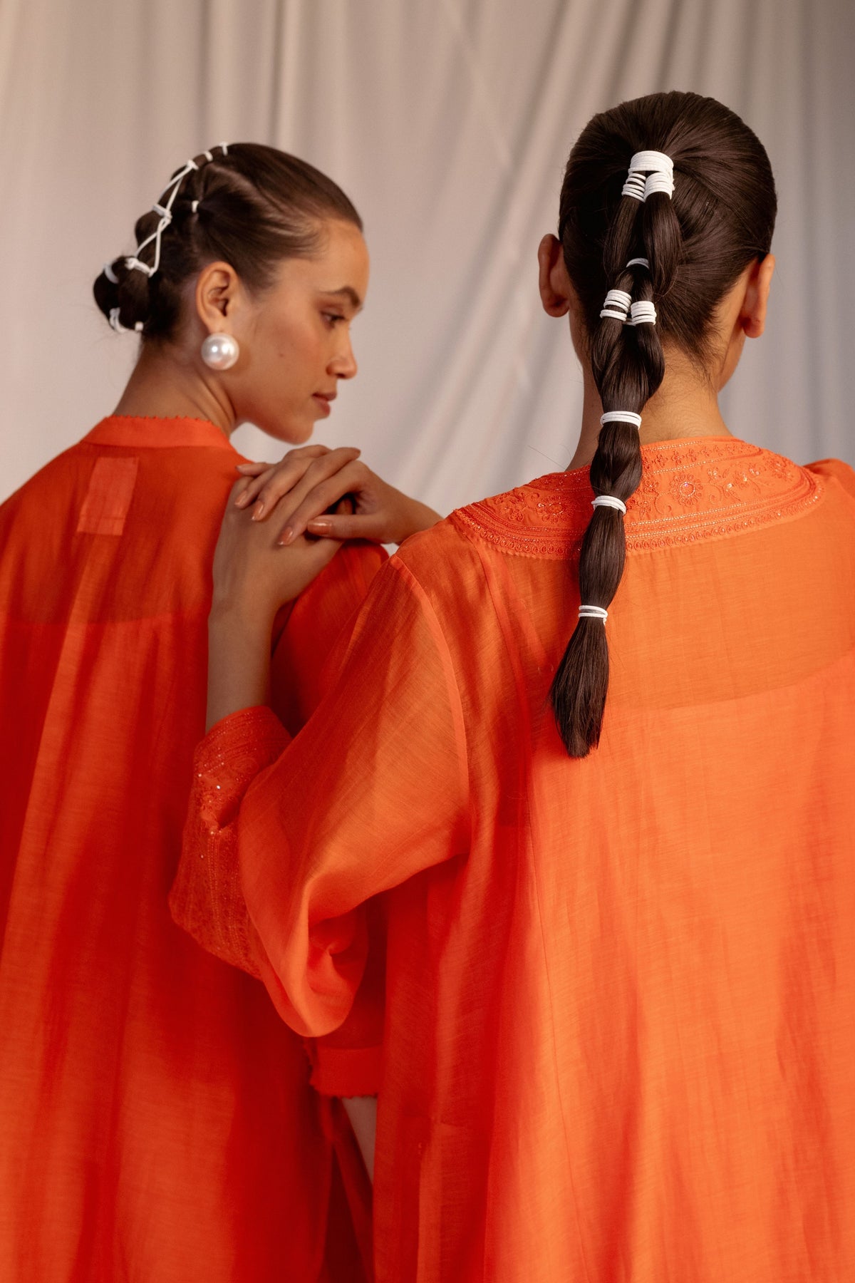 Orange Embroidered Tunic &amp; Trouser Set
