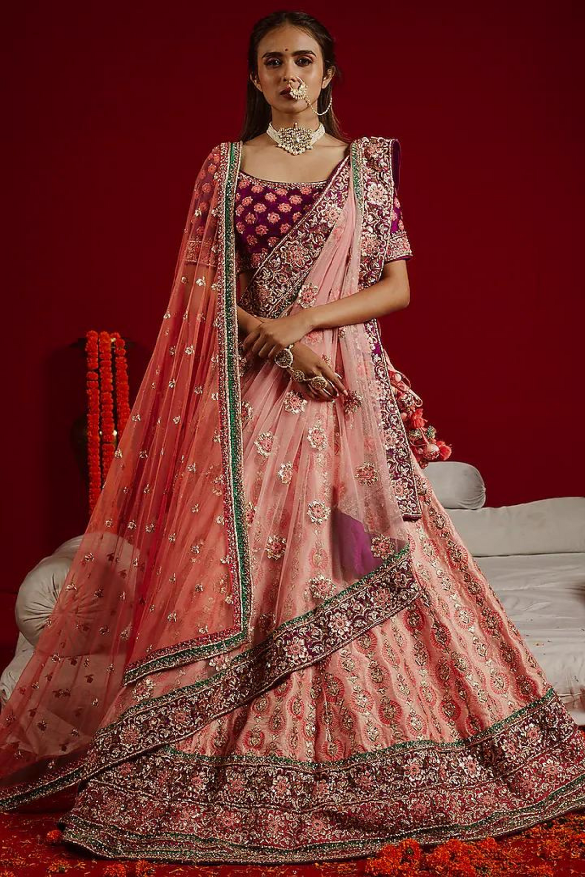 Pink Rajwadi Style Lehenga Set