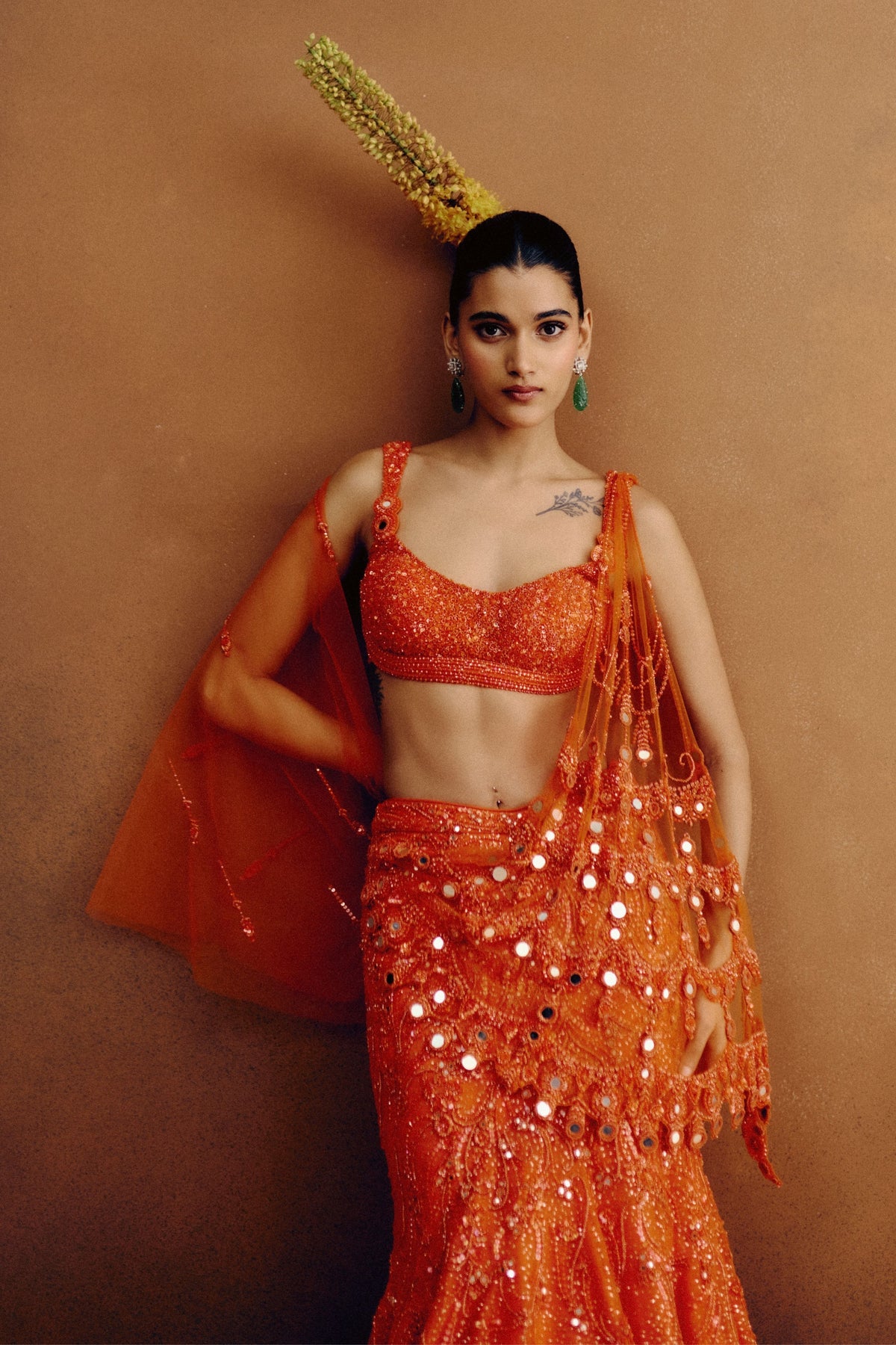 Molten Sunset Draped Saree Set