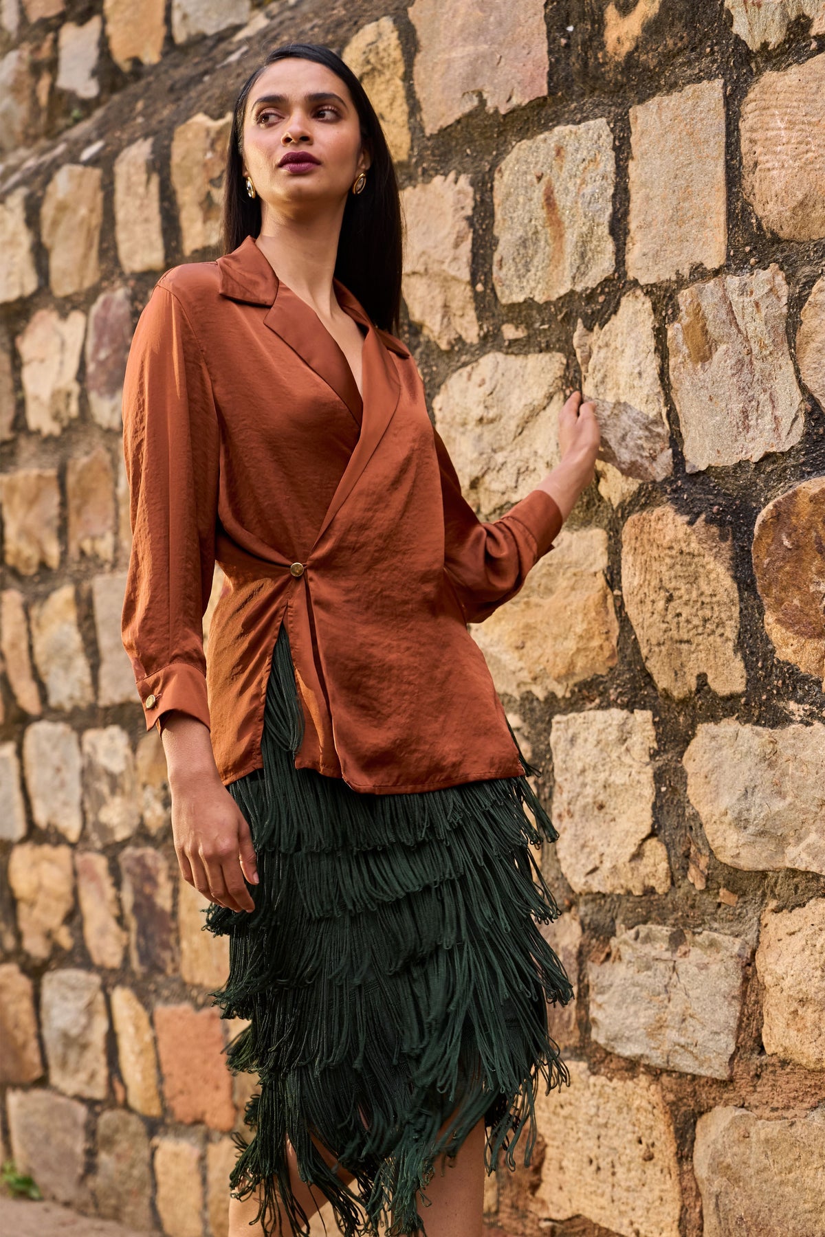 Forest Layered Fringe Midi Skirt