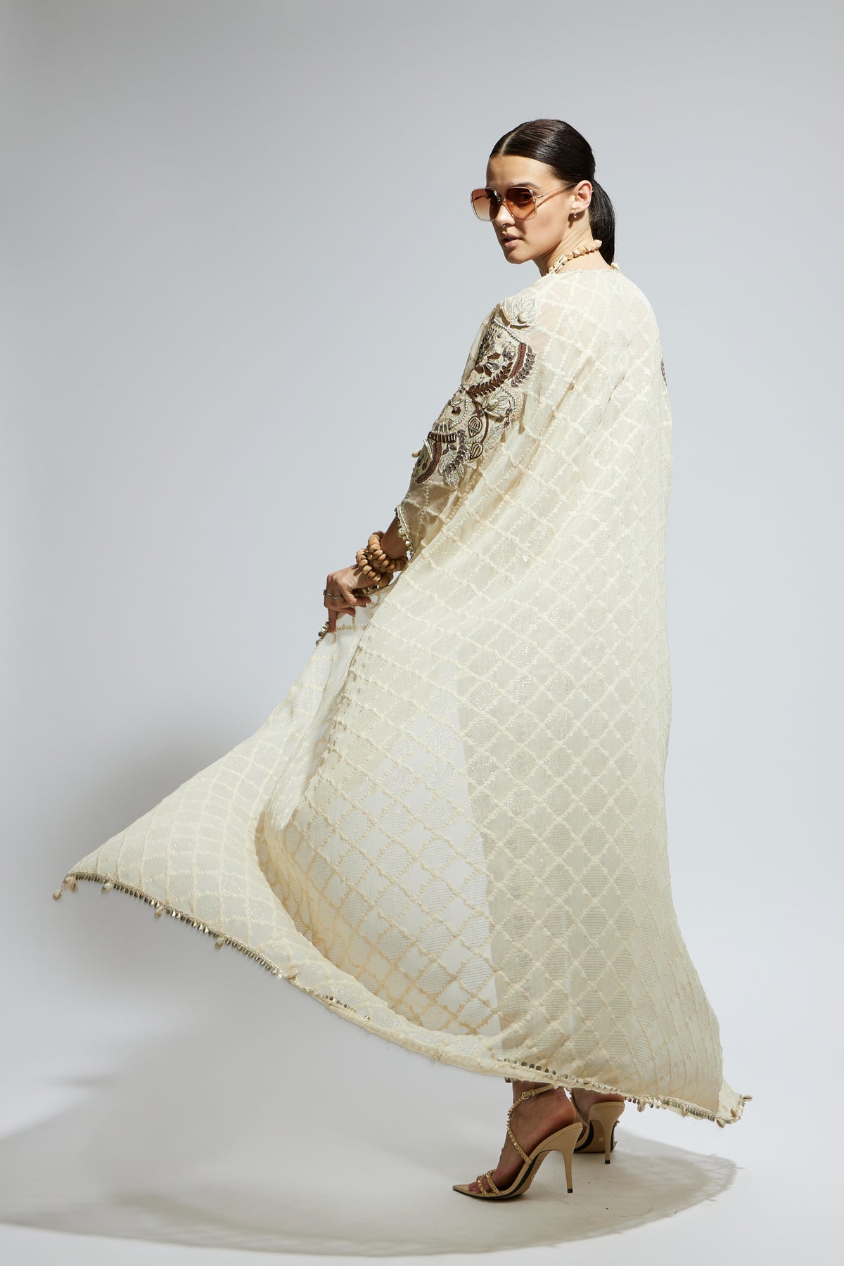 Ivory Aztec Embellished Cape Set