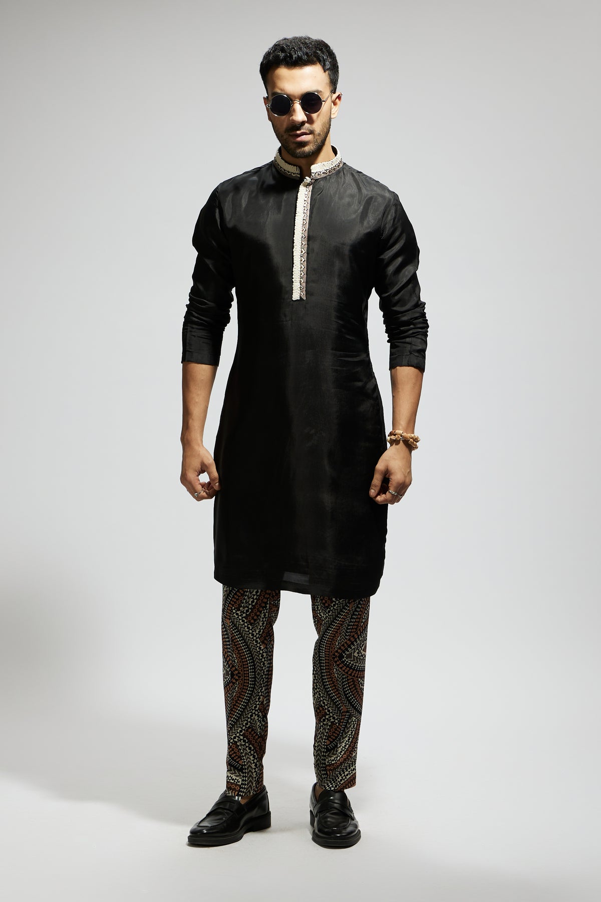 Black Solid Printed Kurta Set