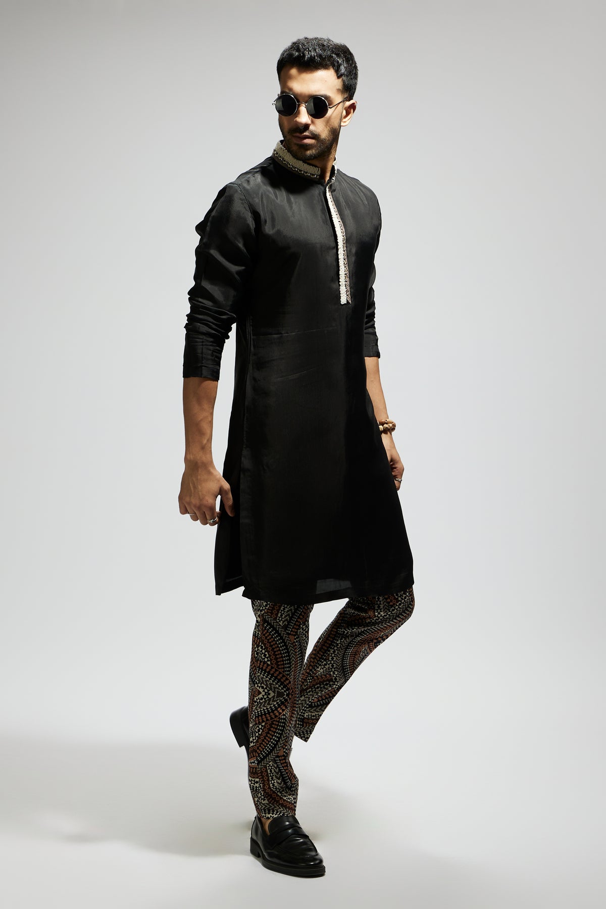 Black Solid Printed Kurta Set