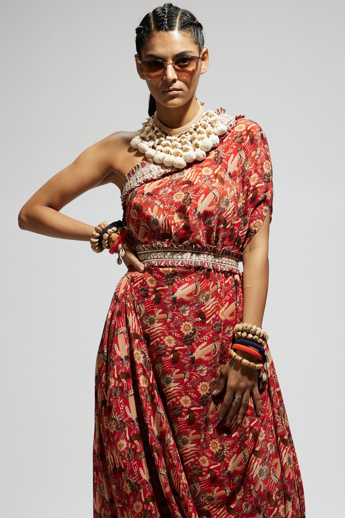 Orange One Shoulder Dress With Belt
