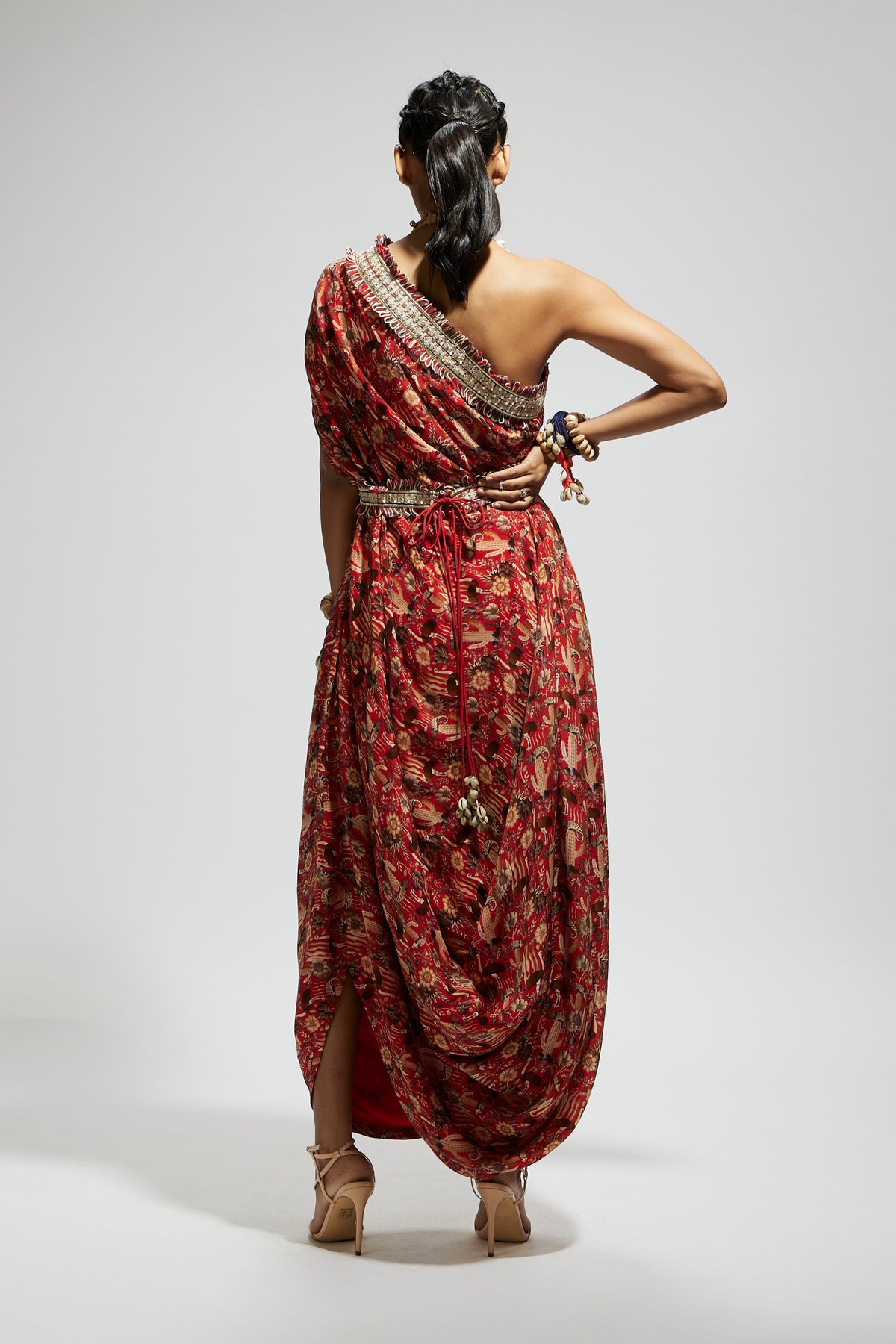 Orange One Shoulder Dress With Belt