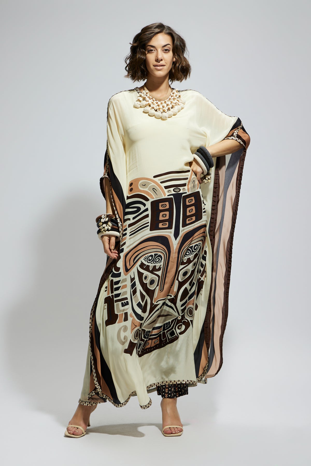 Ivory Mask Kaftan With Pants