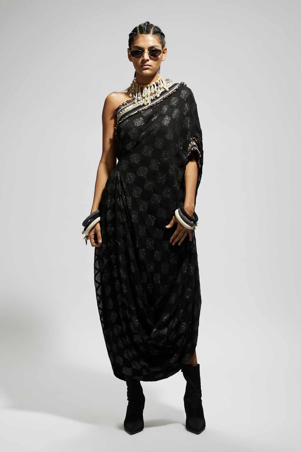 Aztec One Shoulder Cowl Dress