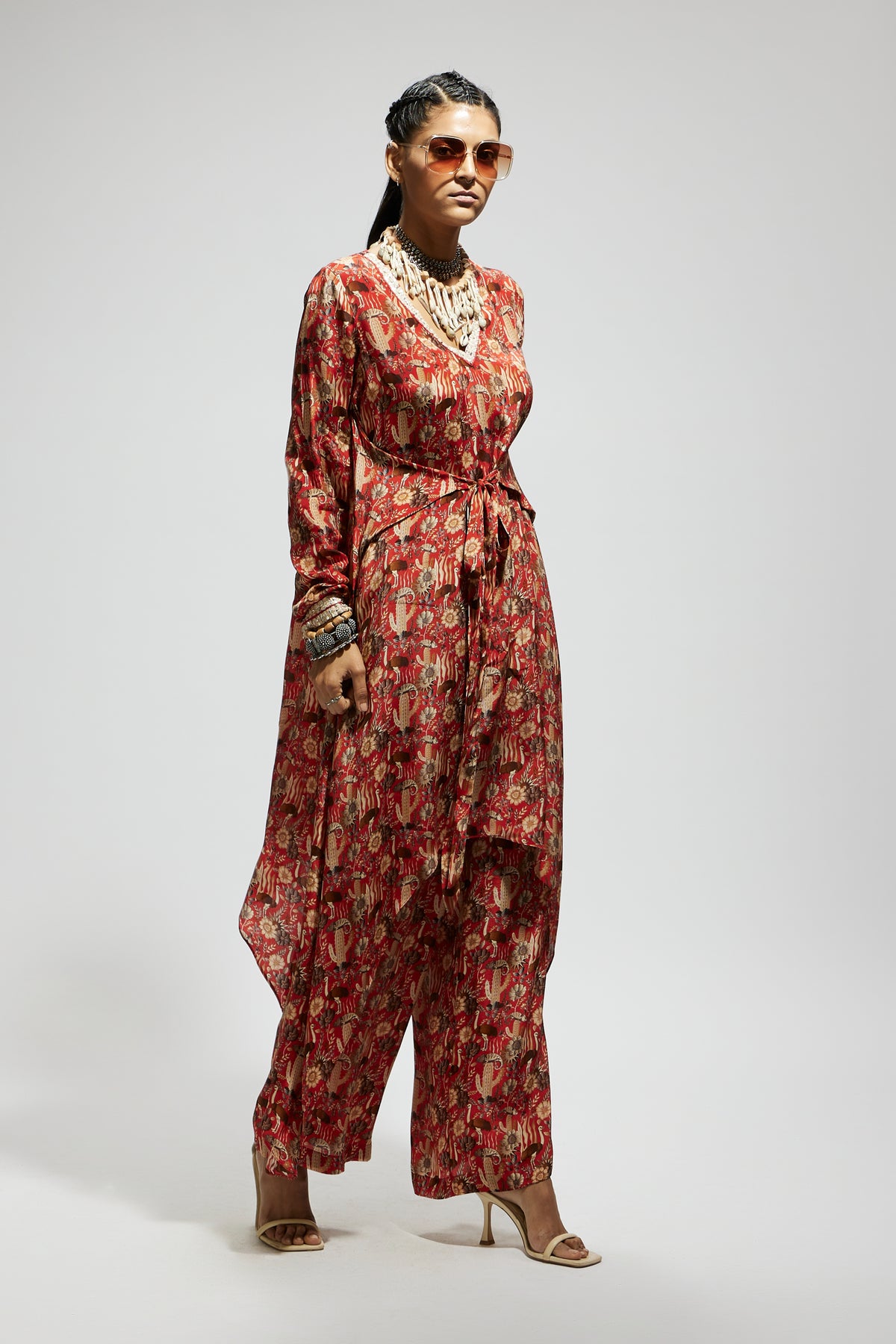 Orange Jaal Print Tunic Set