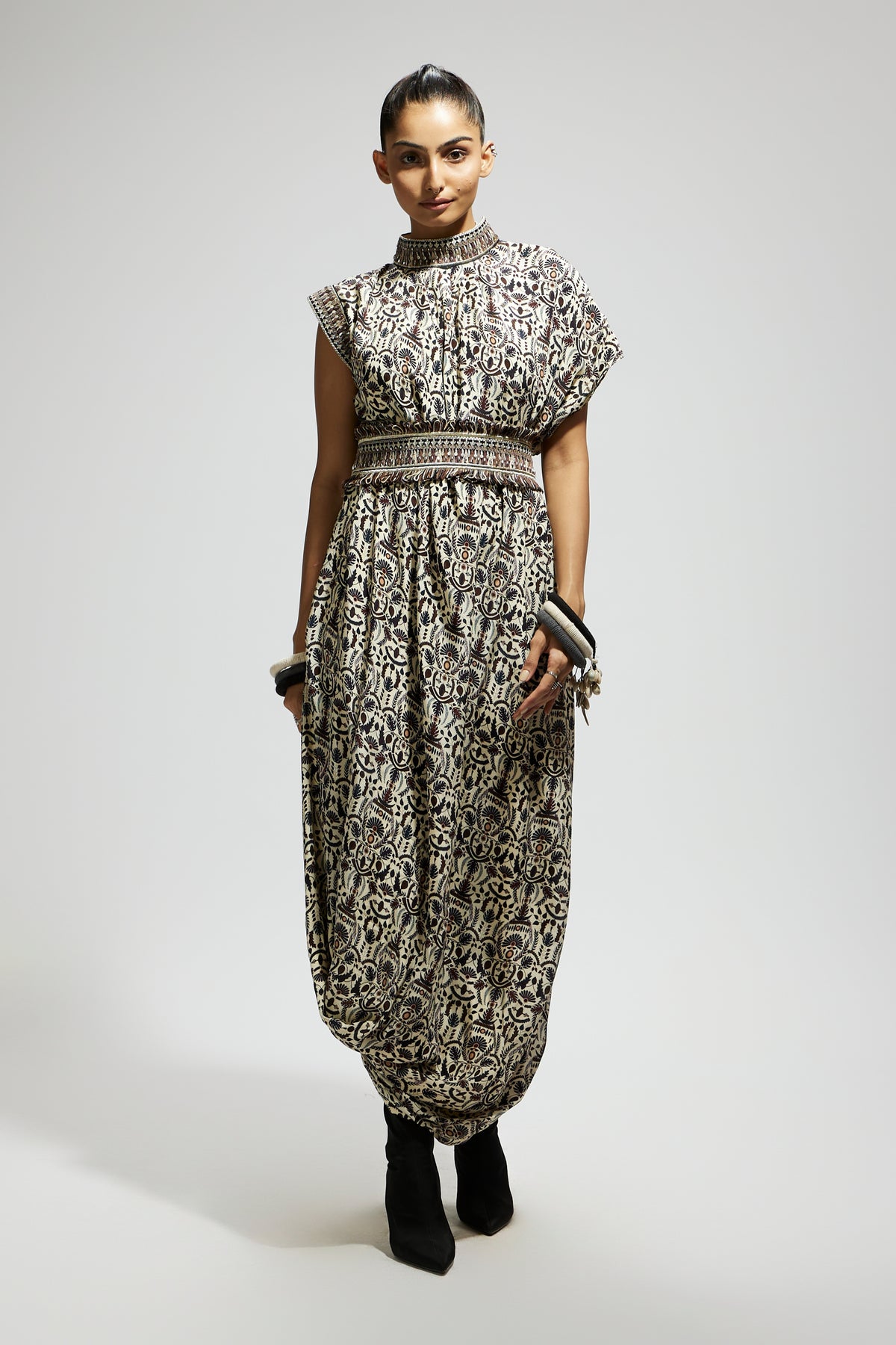 White Cowl Dress With Belt