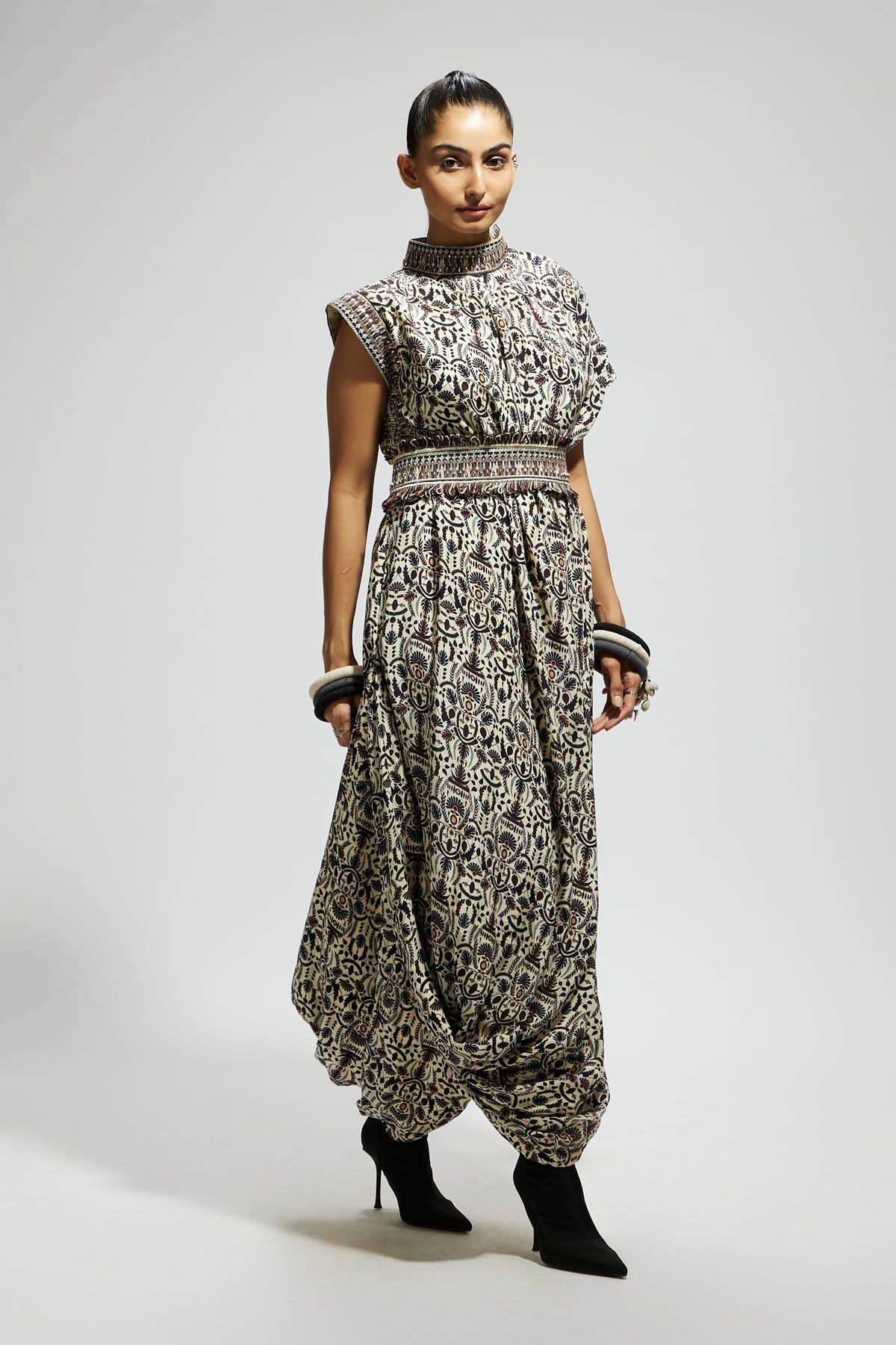 White Cowl Dress With Belt