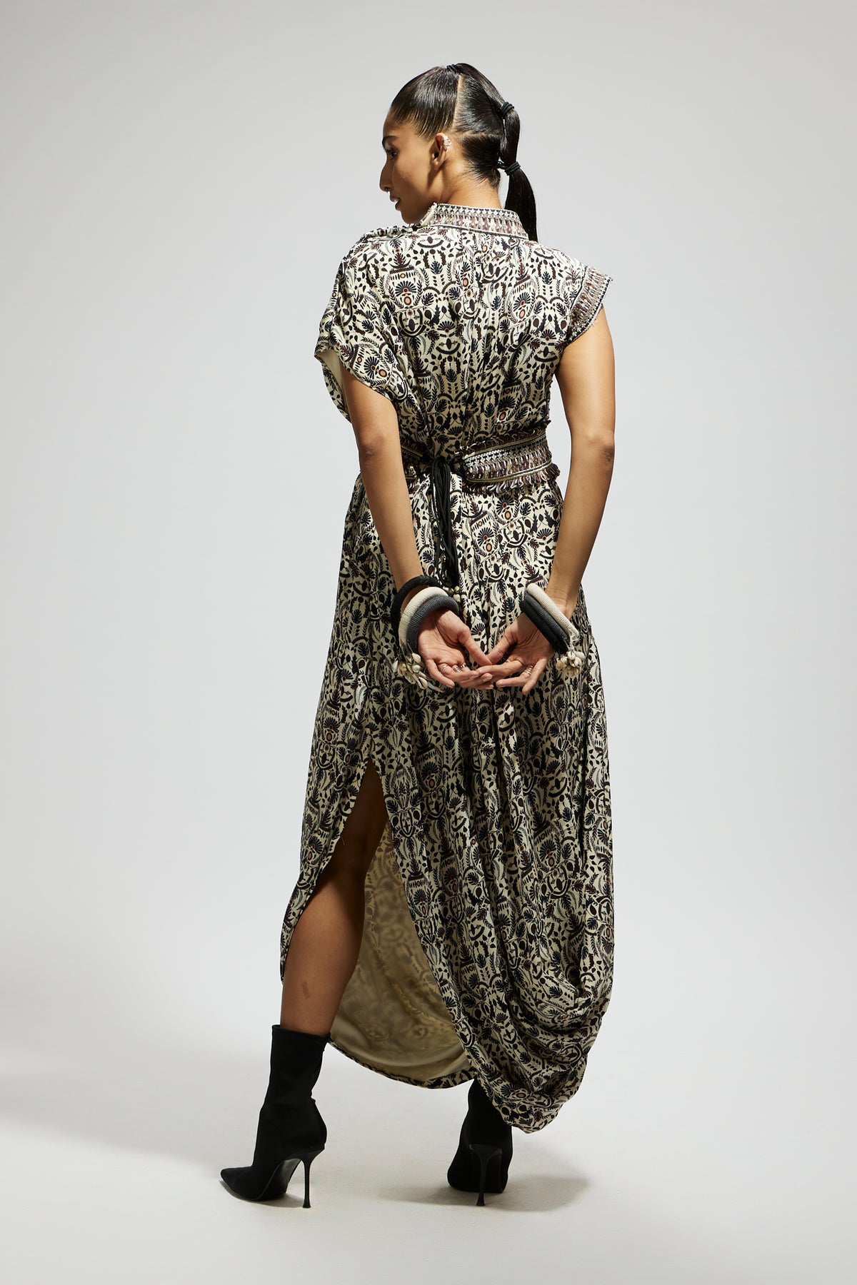 White Cowl Dress With Belt