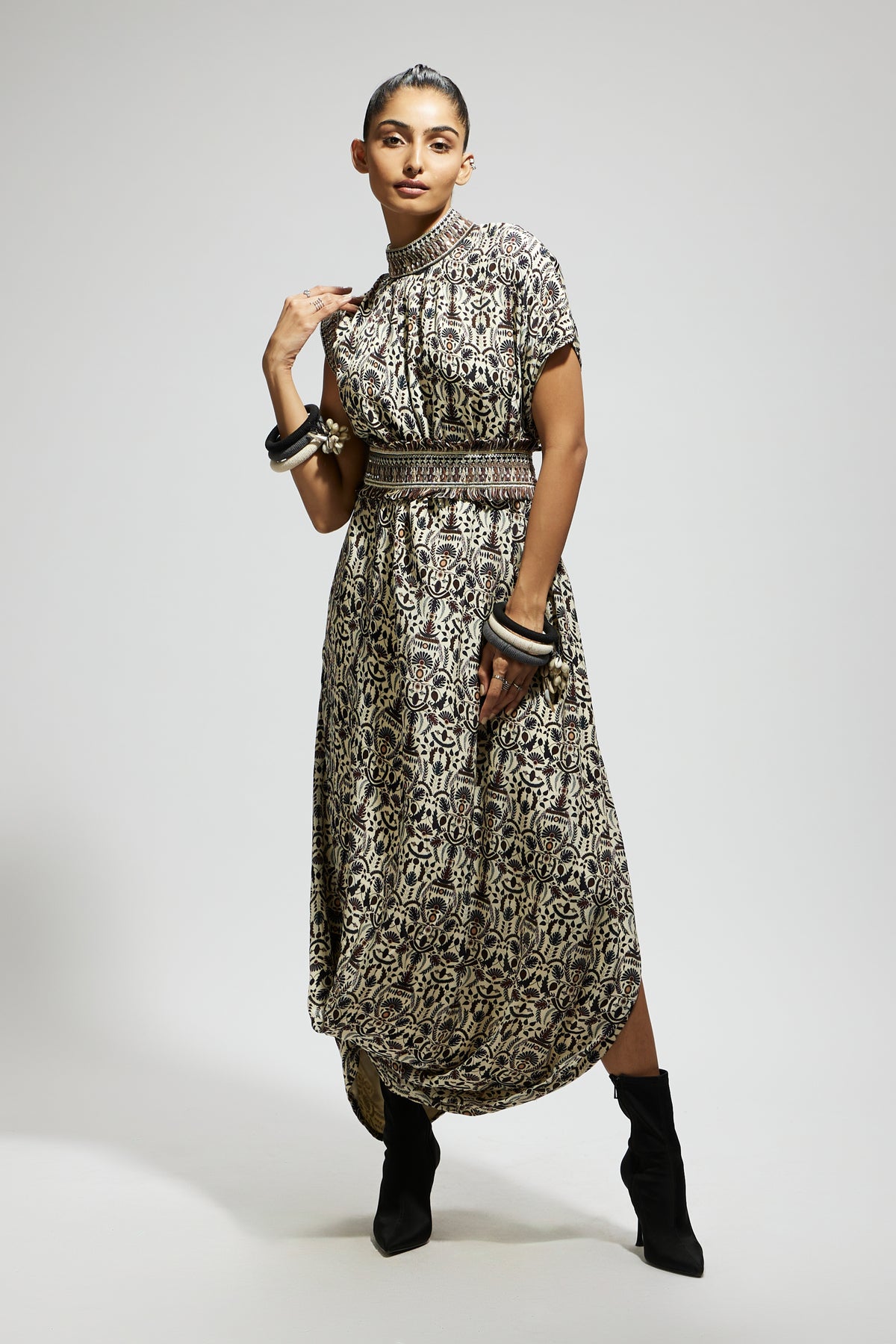 White Cowl Dress With Belt