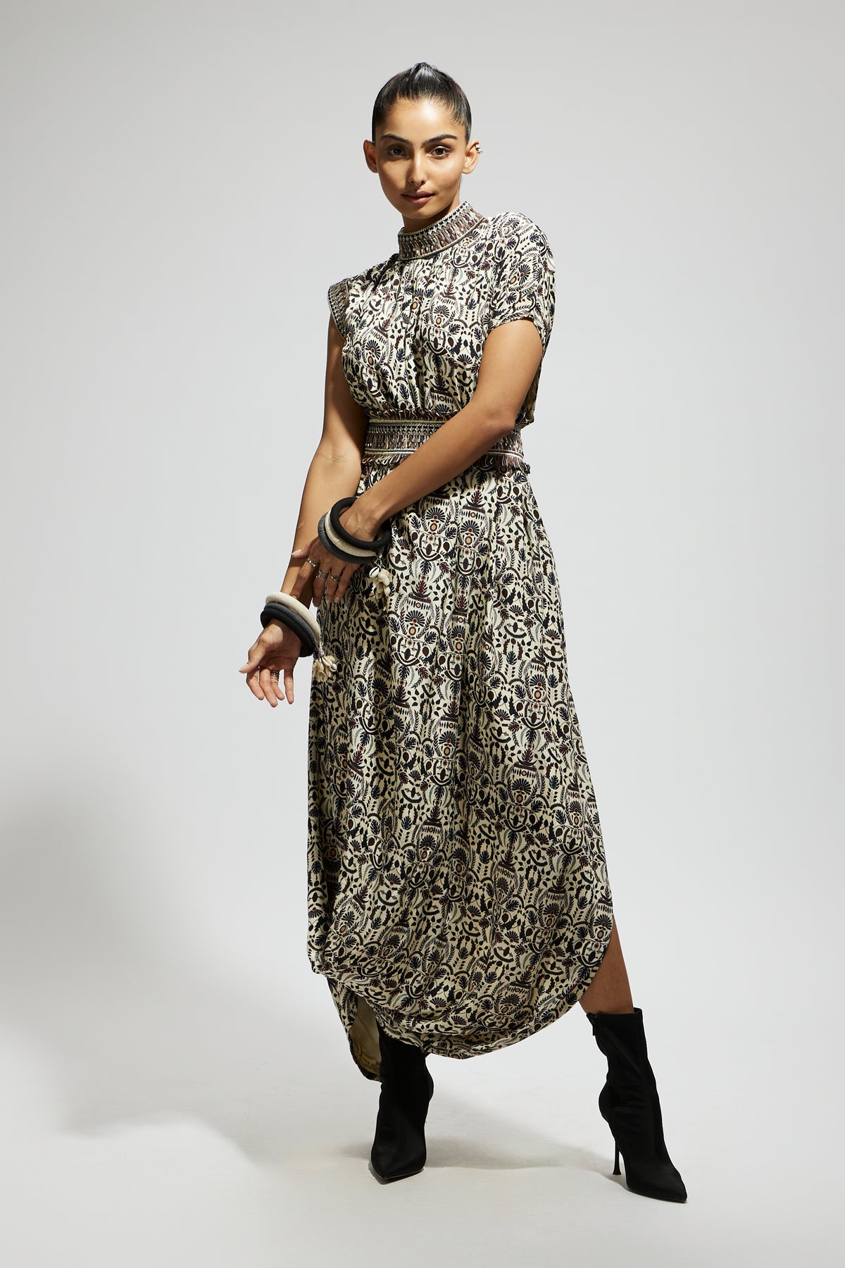 White Cowl Dress With Belt