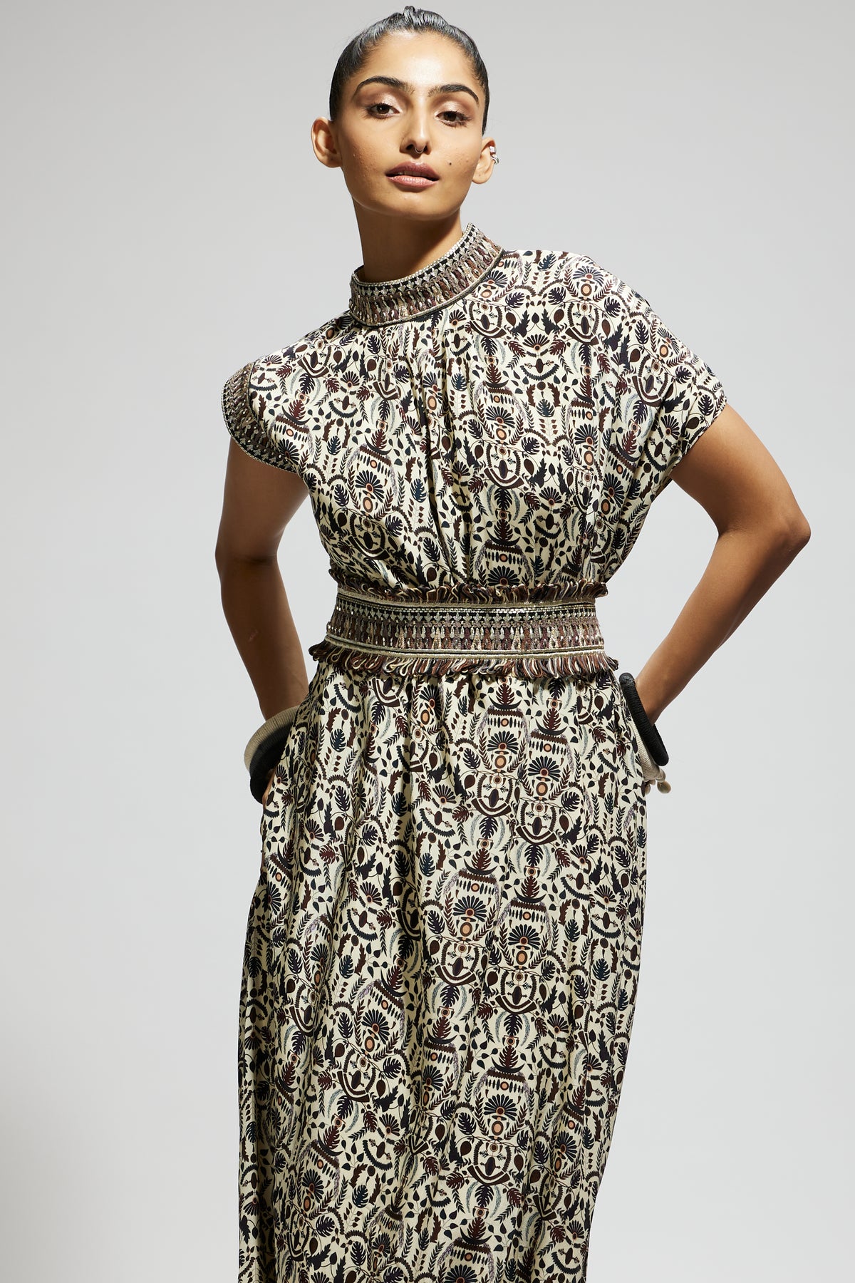 White Cowl Dress With Belt