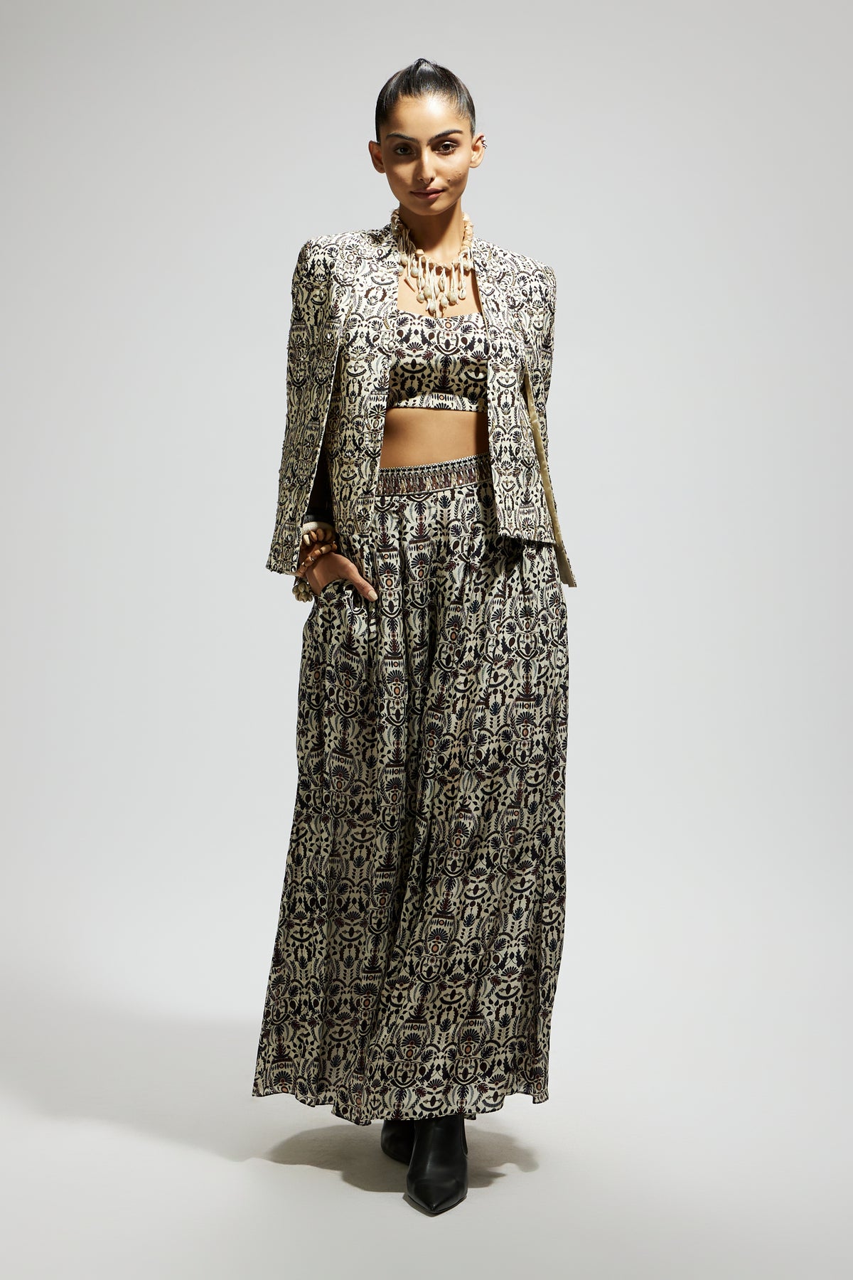 White Embellished Jaal Cape Jacket Set