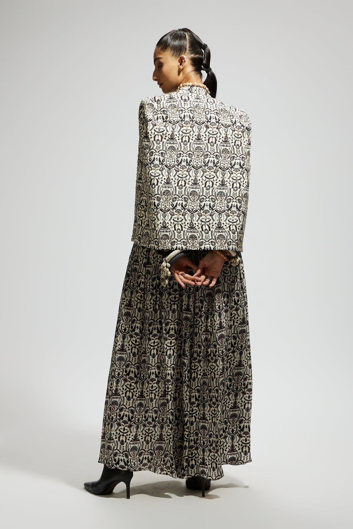 White Embellished Jaal Cape Jacket Set