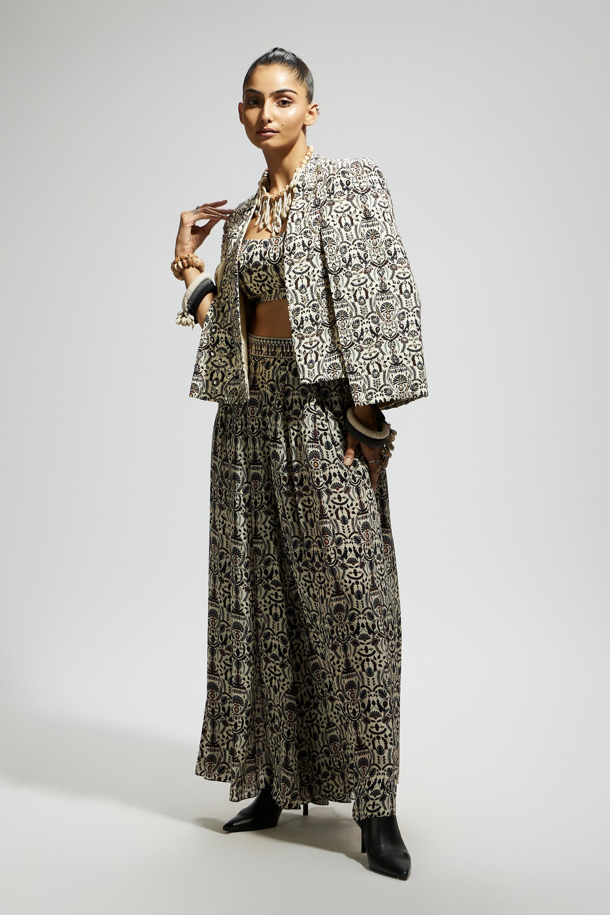 White Embellished Jaal Cape Jacket Set