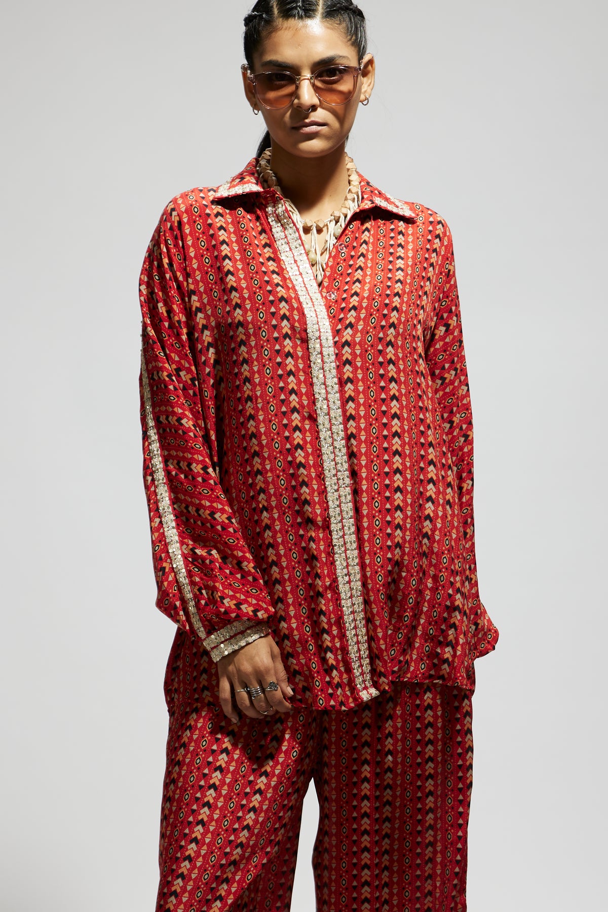 Orange Embellished Oversized Co-ord Set