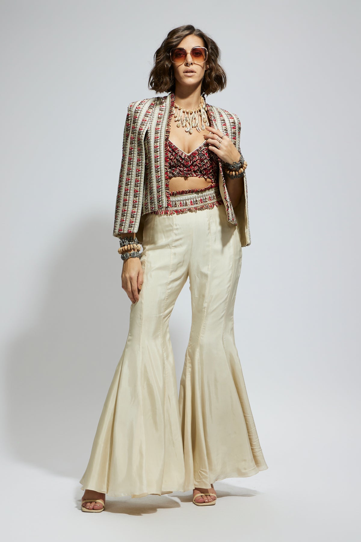 Embellished Jacket Set With Sharara
