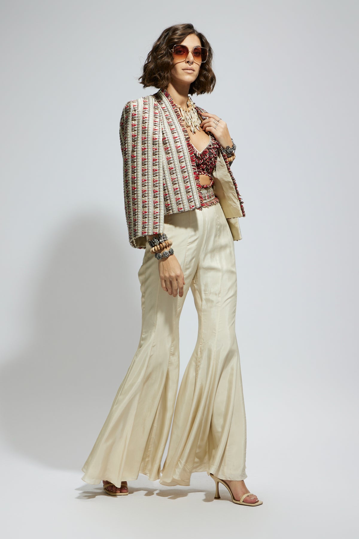 Embellished Jacket Set With Sharara