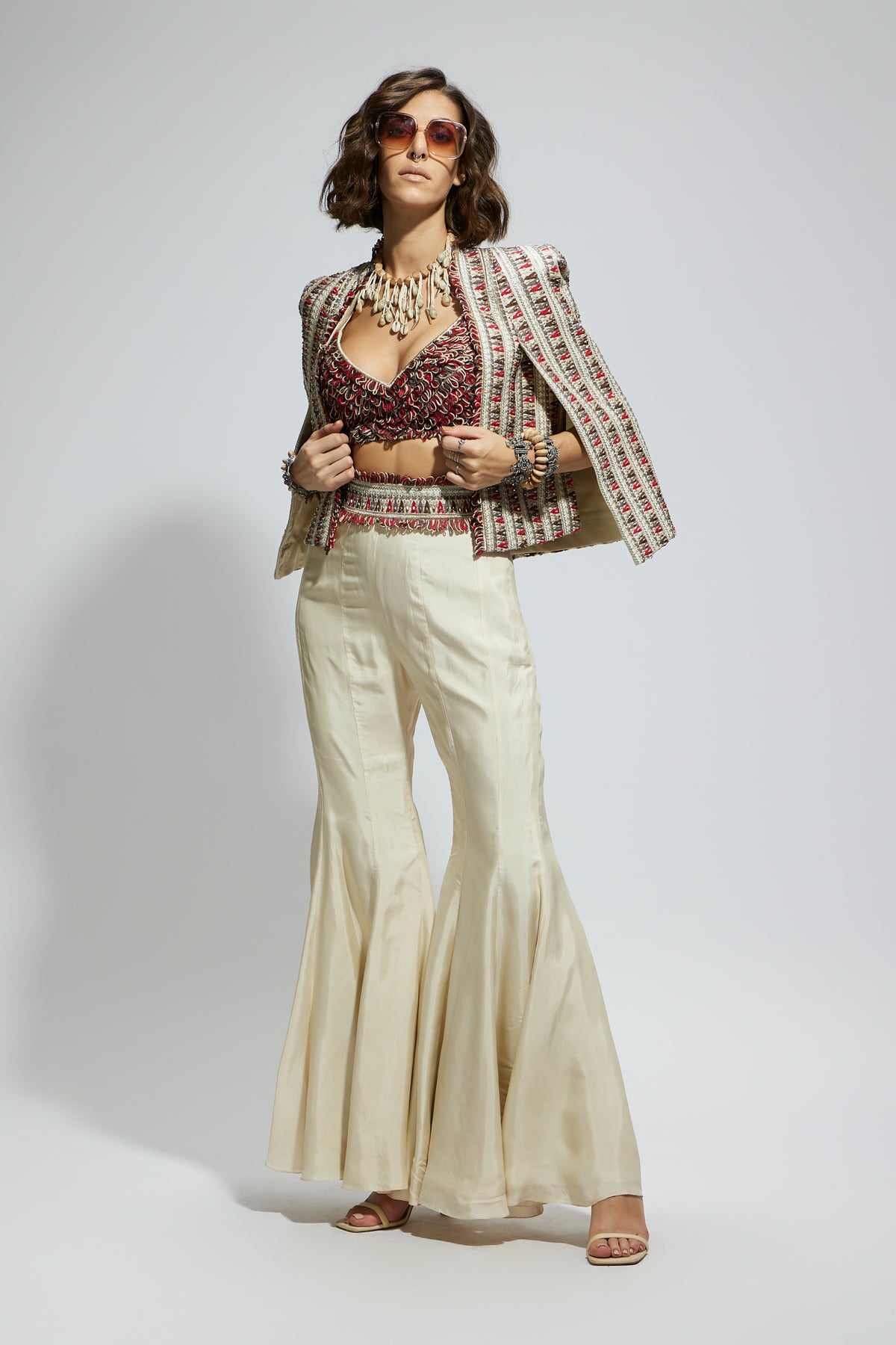 Embellished Jacket Set With Sharara