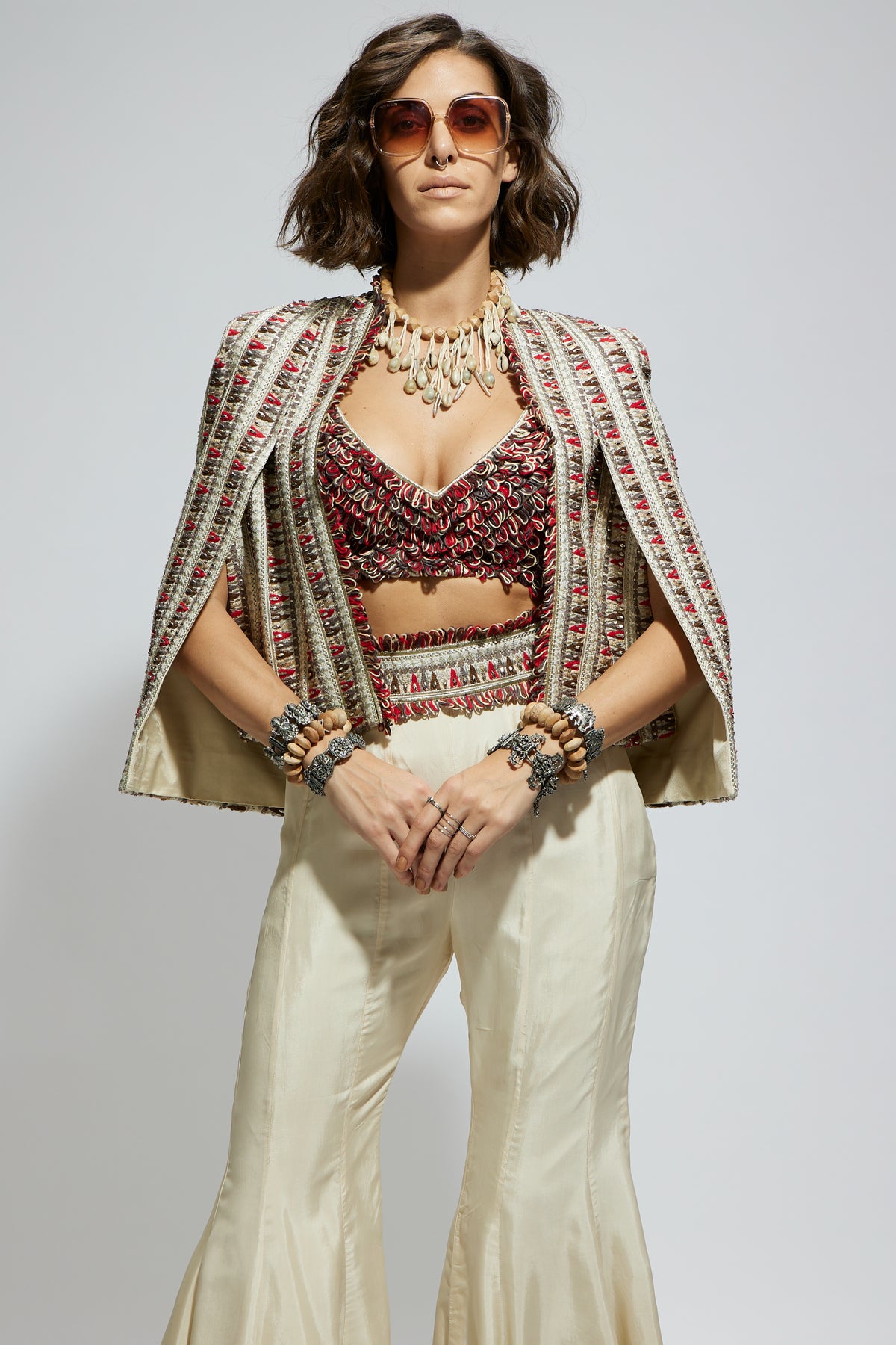 Embellished Jacket Set With Sharara