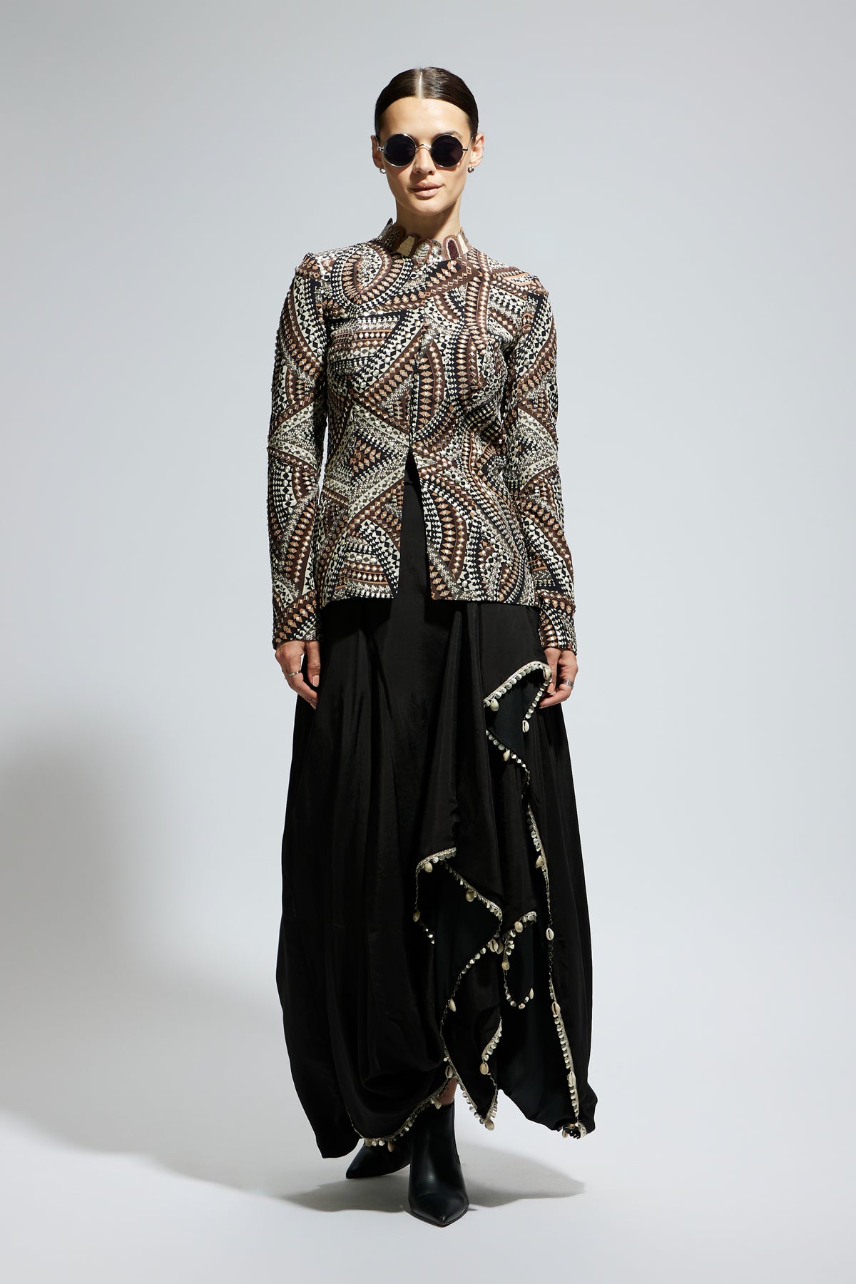 Zentangle Embellished Jacket With Skirt