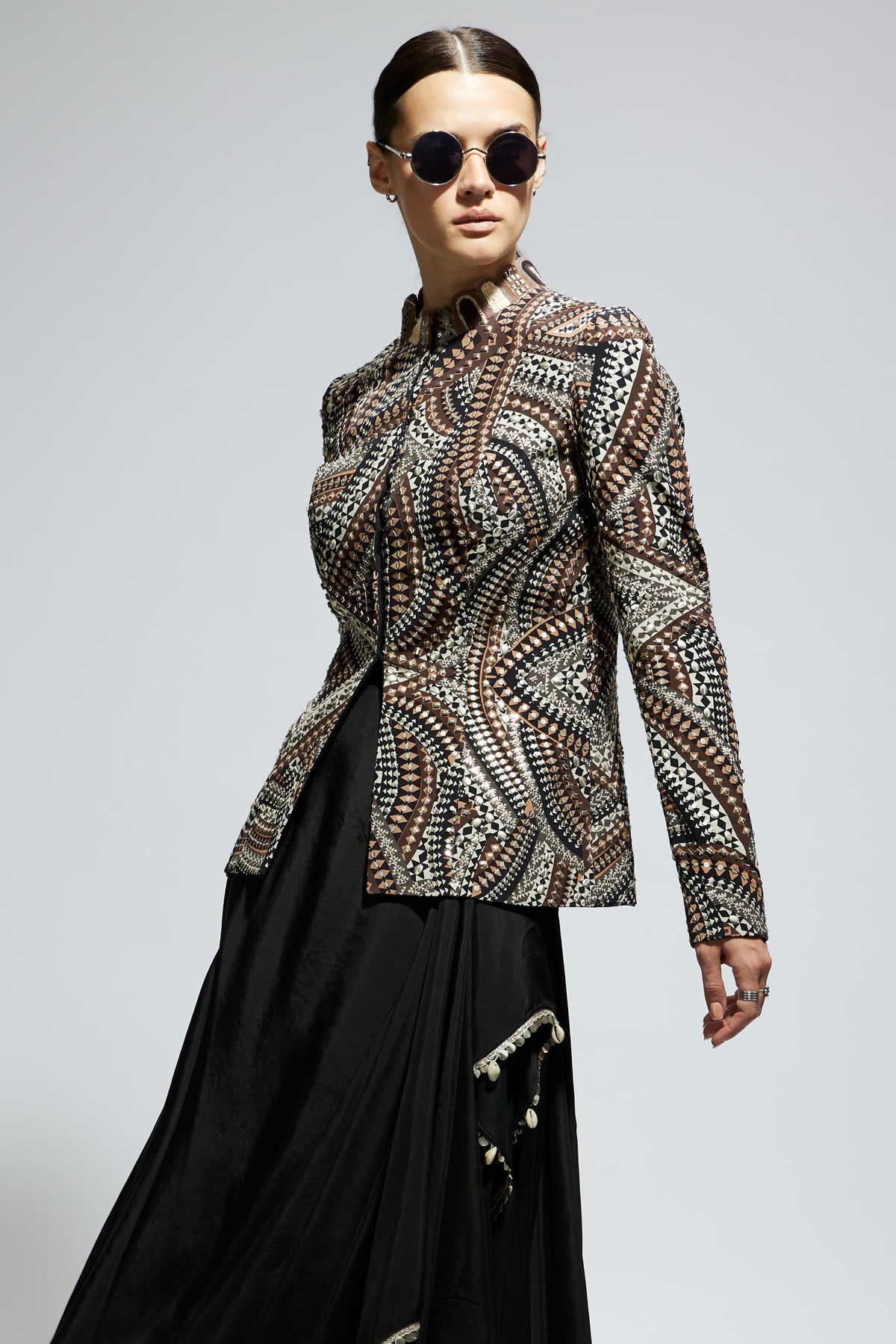 Zentangle Embellished Jacket With Skirt