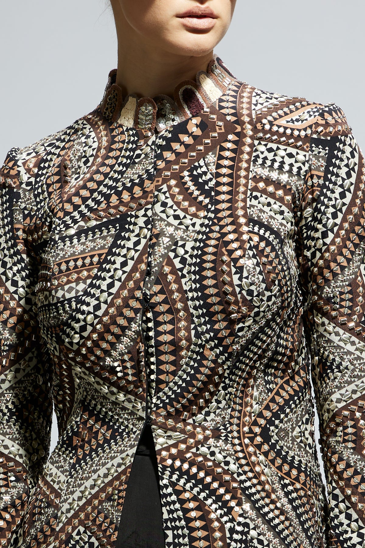 Zentangle Embellished Jacket With Skirt