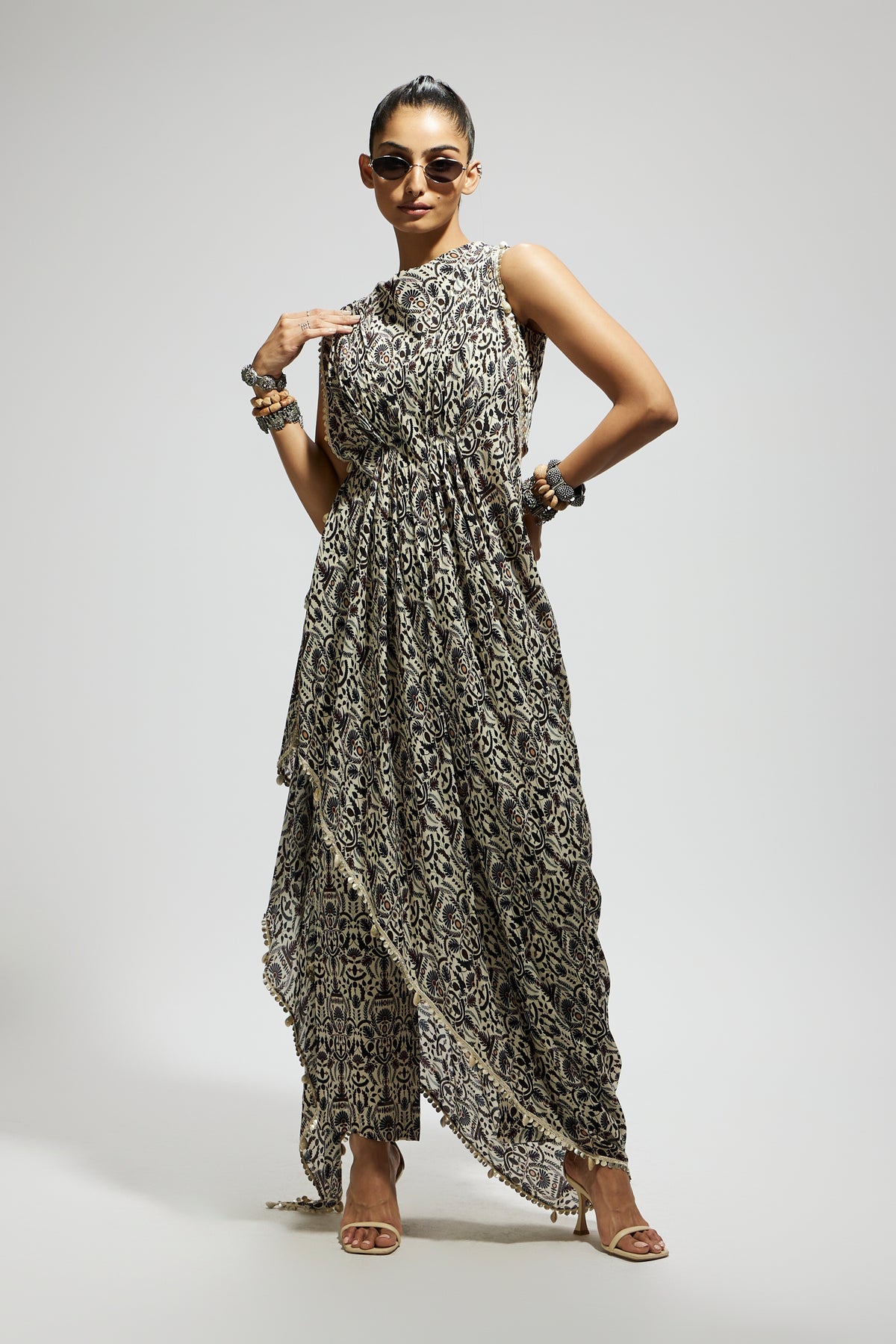 Jaal Print Crop Top With Pants