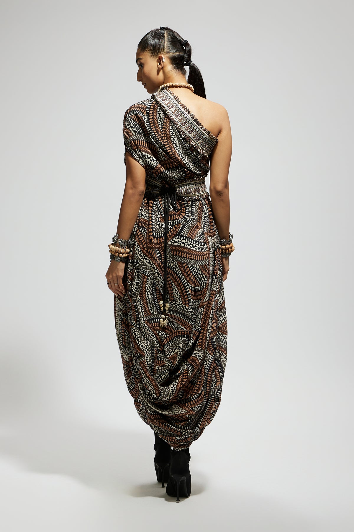 Zentangle One Shoulder Dress With Belt