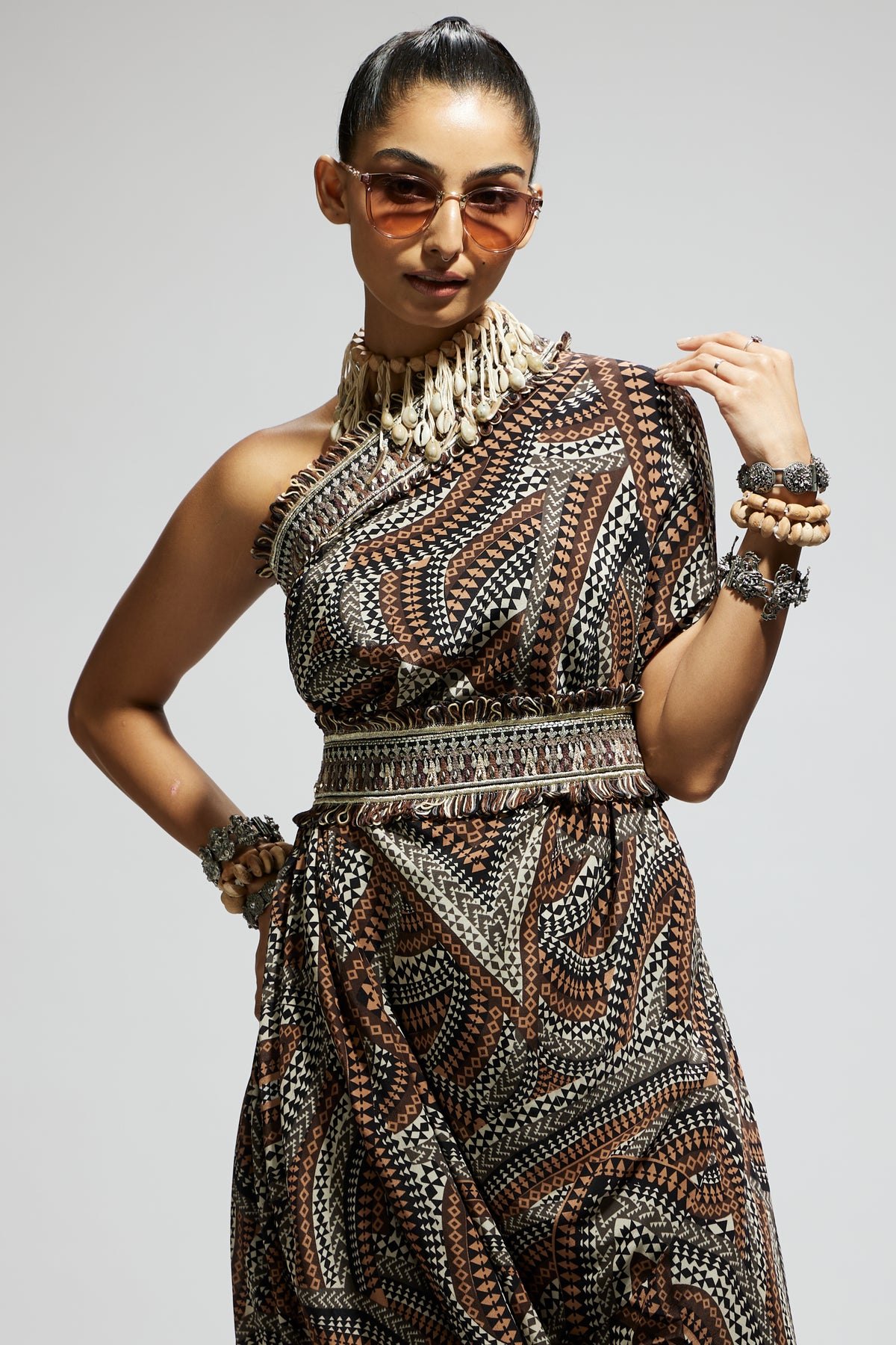 Zentangle One Shoulder Dress With Belt